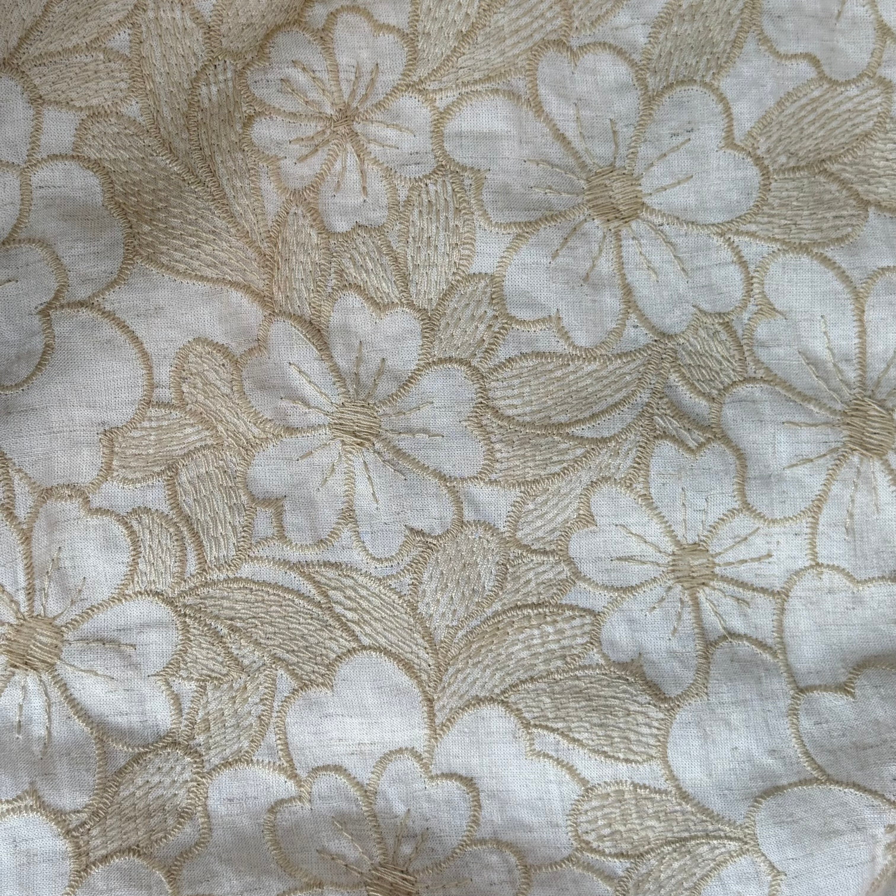 PRE-ORDER (arriving by end of May) Embroidered Flowers on Natural Cotton Fabric