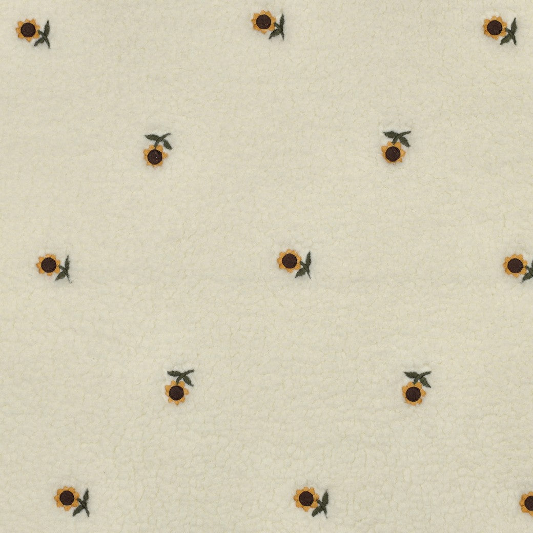 Embroidered Sunflowers Off-White Teddy Fabric