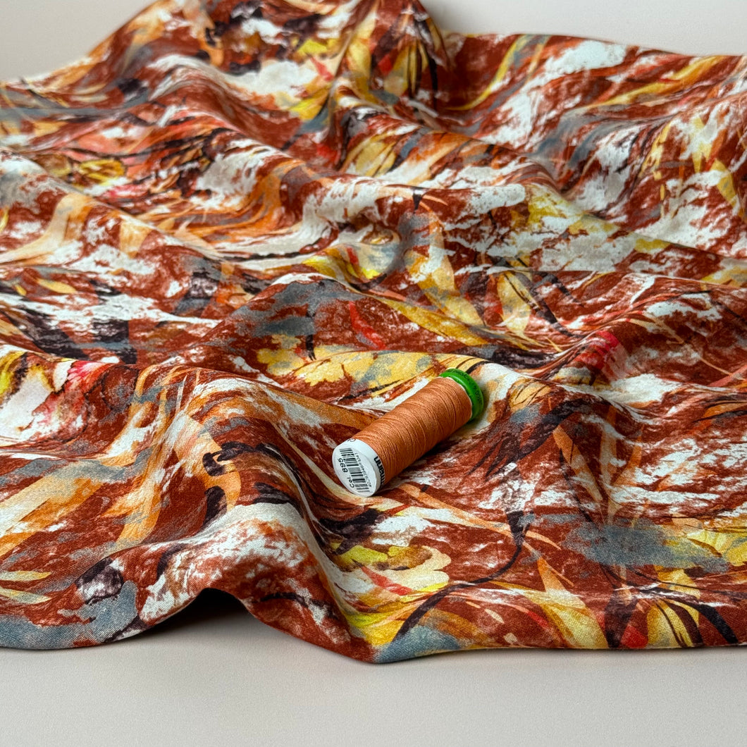 Autumn Foliage Terracotta  Viscose Sateen Fabric
