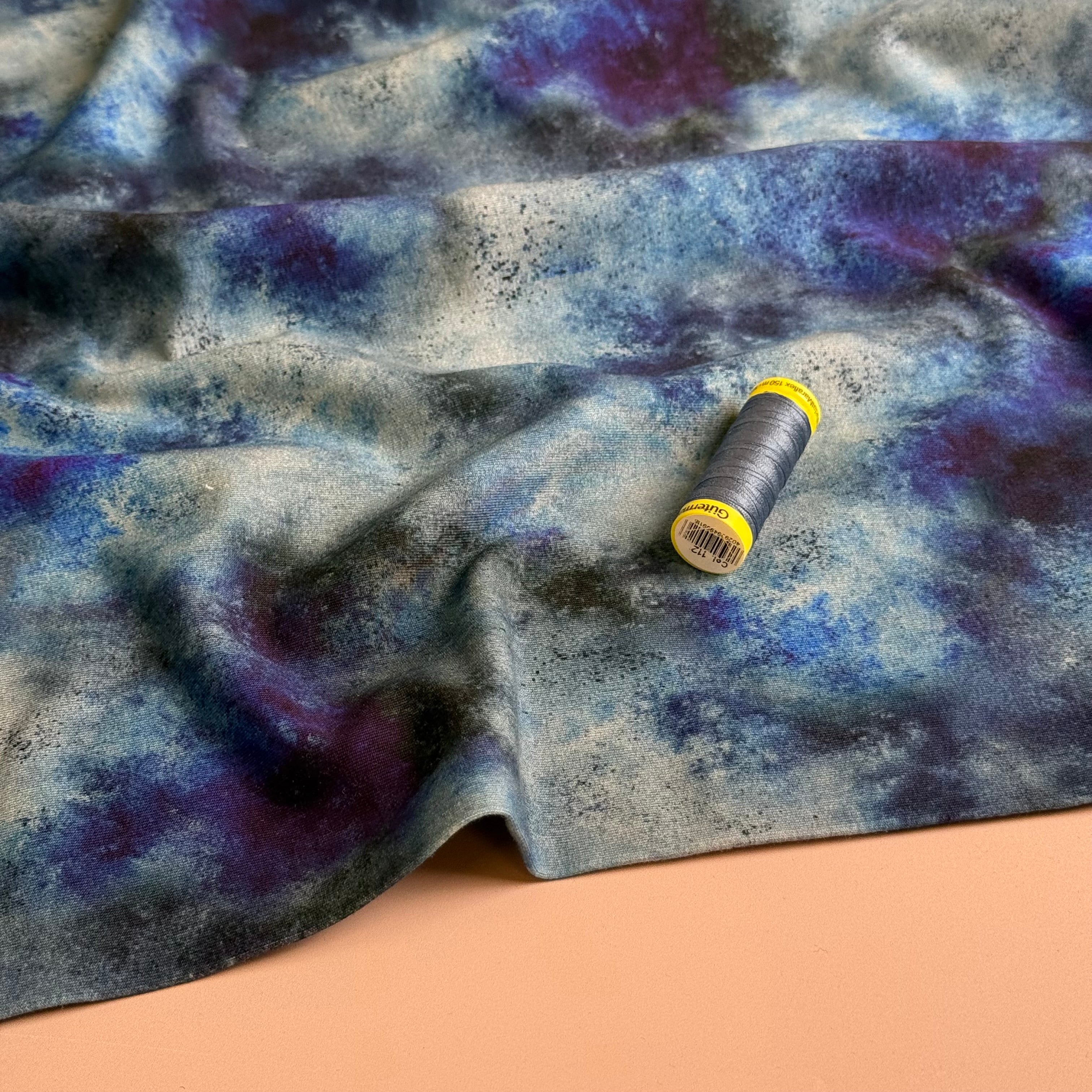 Tie-Dye Blue Cotton French Terry Fabric