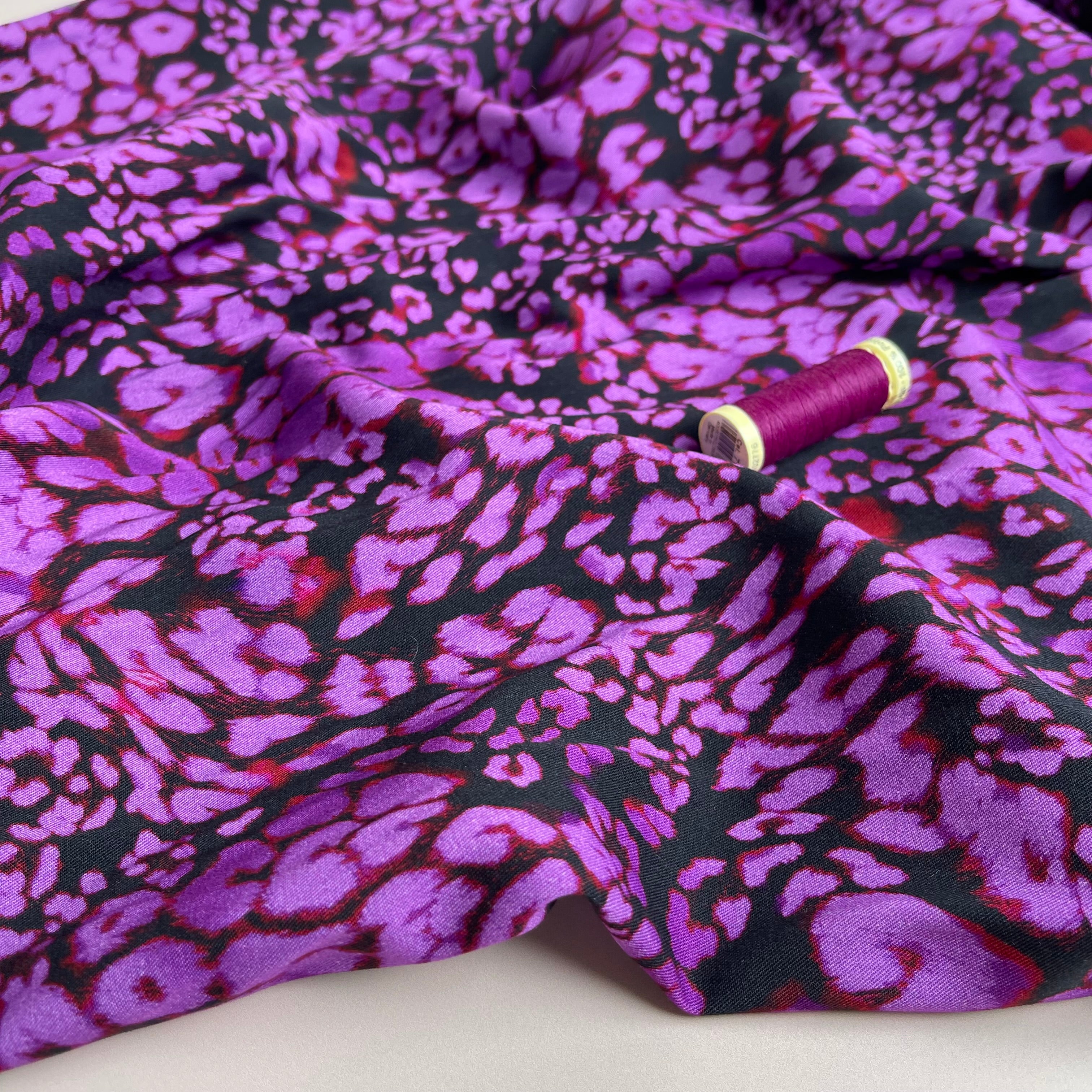 REMNANT 2.4 Metres - Rosella Purple Leopard Viscose Twill with Stretch