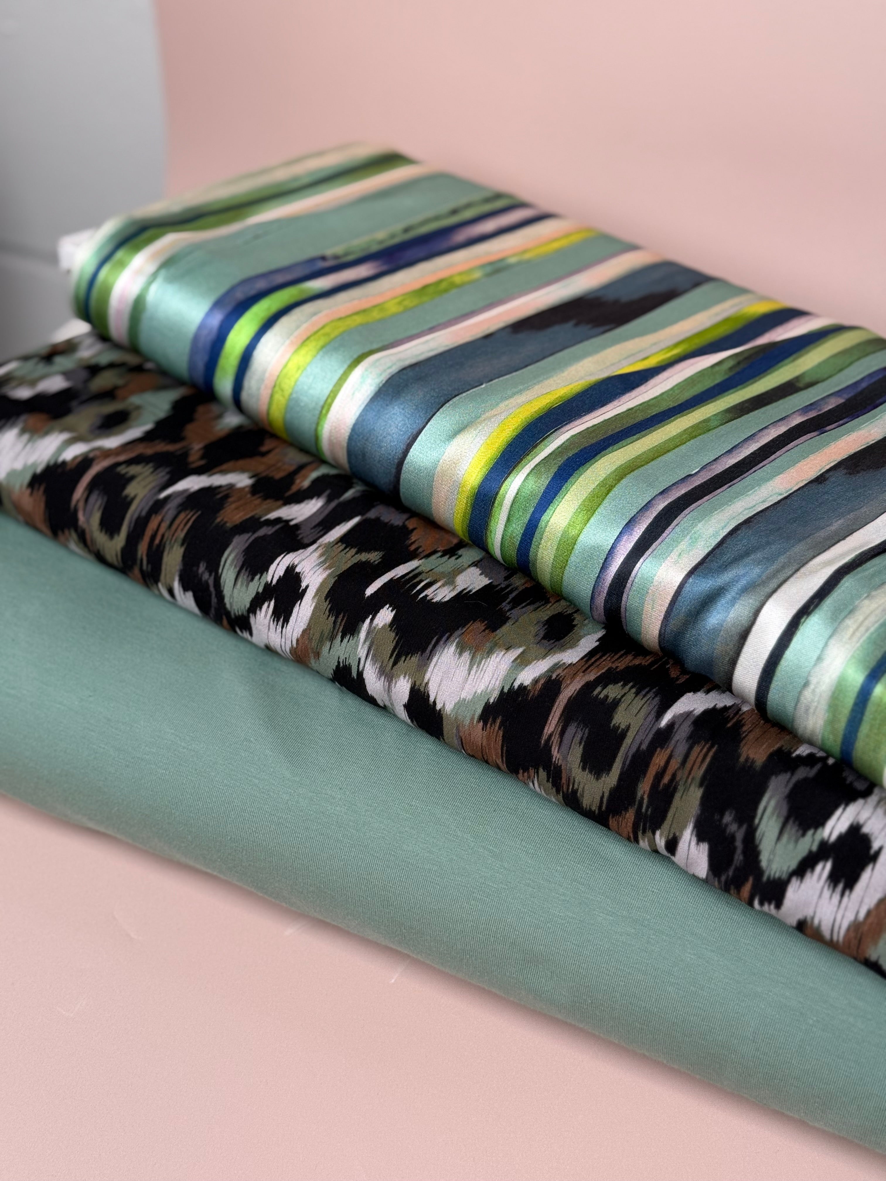 Ocean Stripes Viscose Sateen Fabric