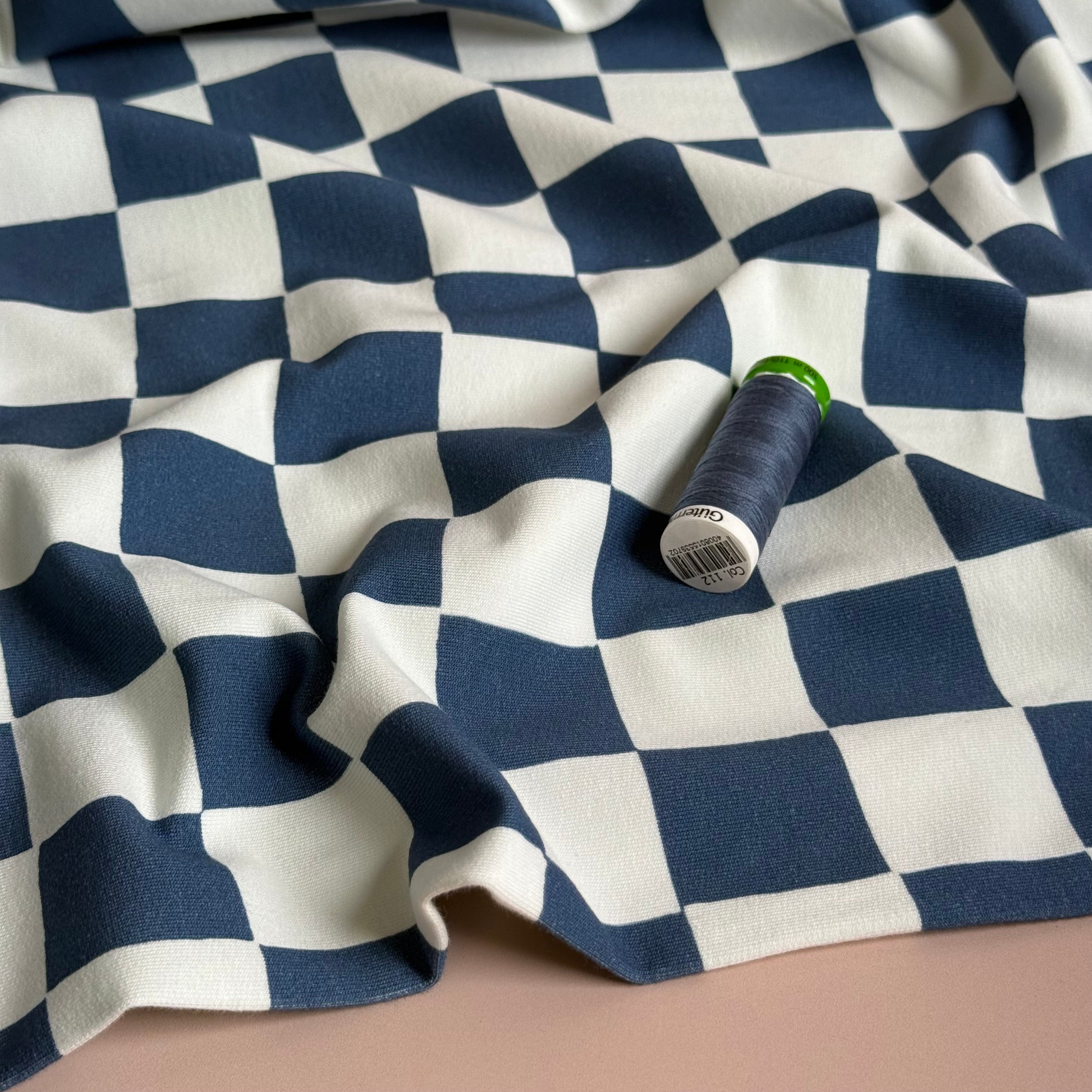 Checkers Blue GOTS Organic Cotton French Terry
