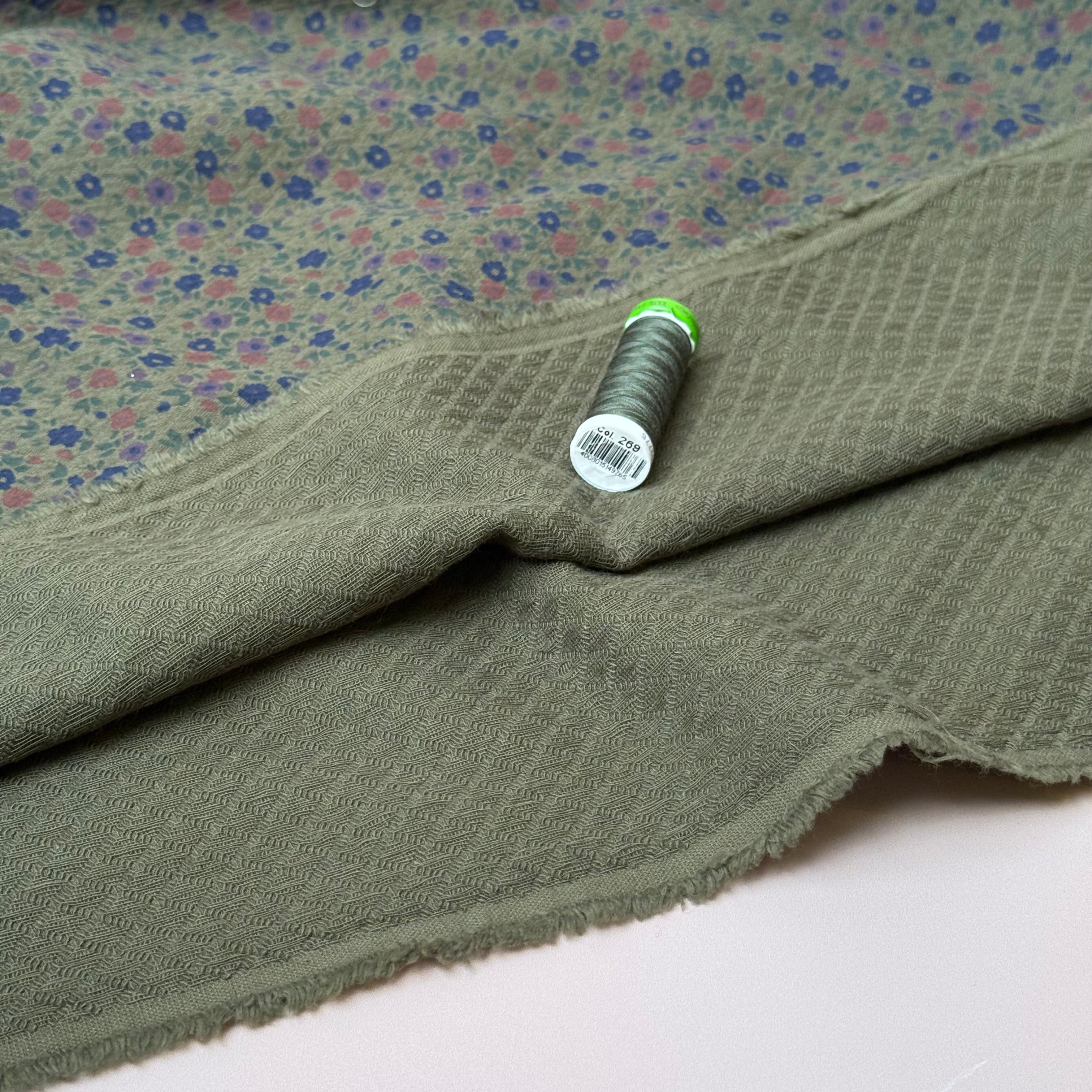 Ditsy Flowers Olive Green Cotton Diamond Jacquard Fabric