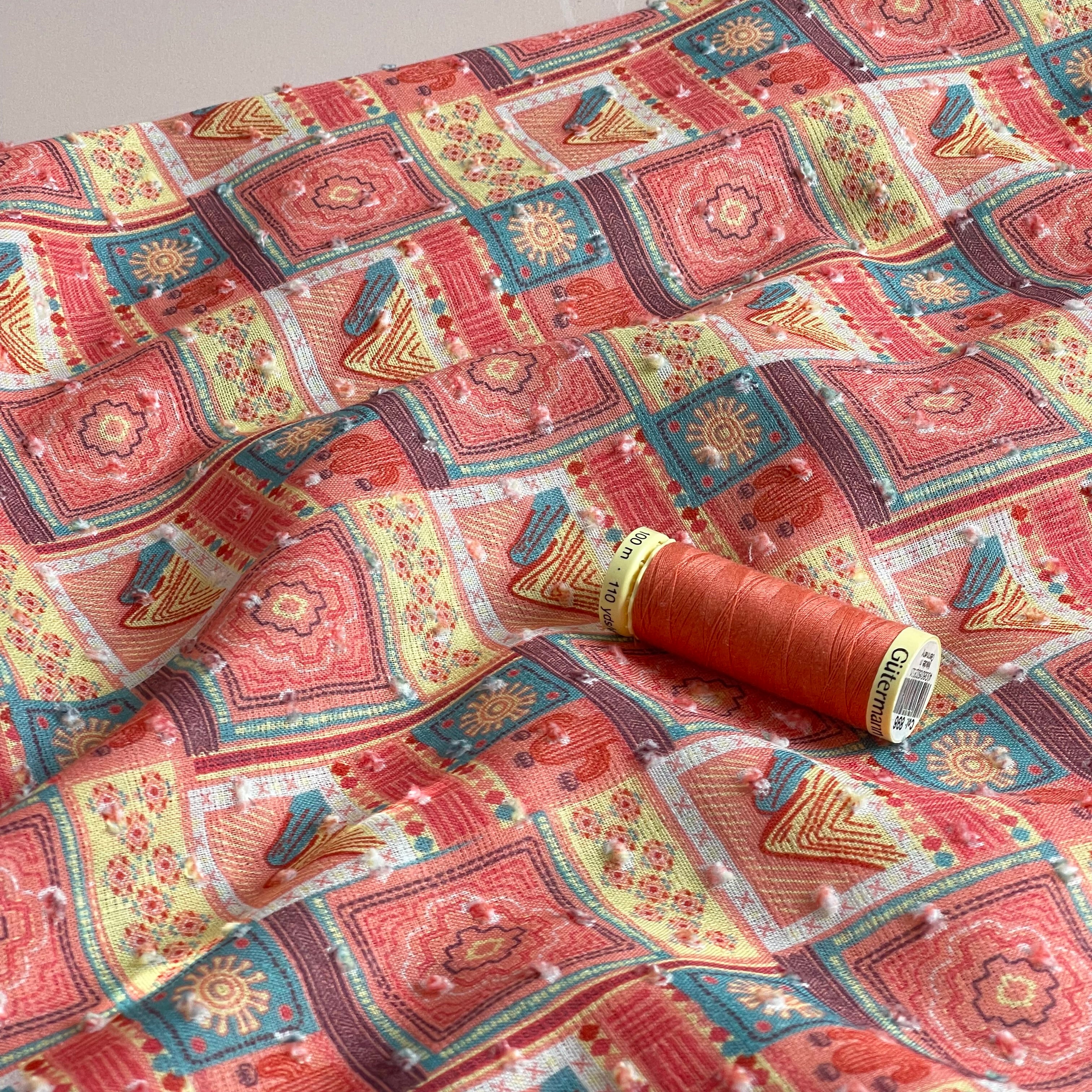 Patchwork Coral Cotton Dobby Check Fabric