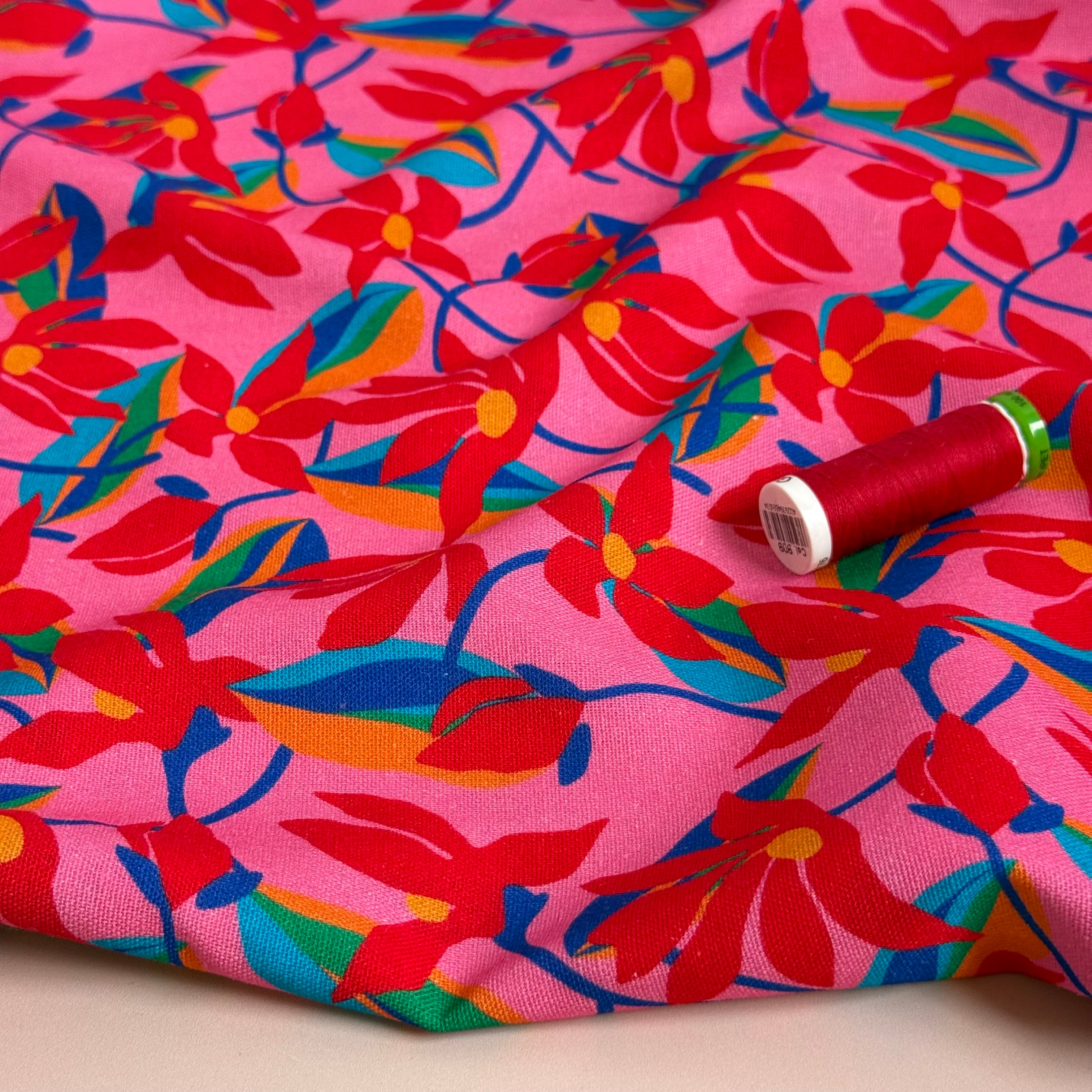 Floral Vines Viscose Linen Fabric