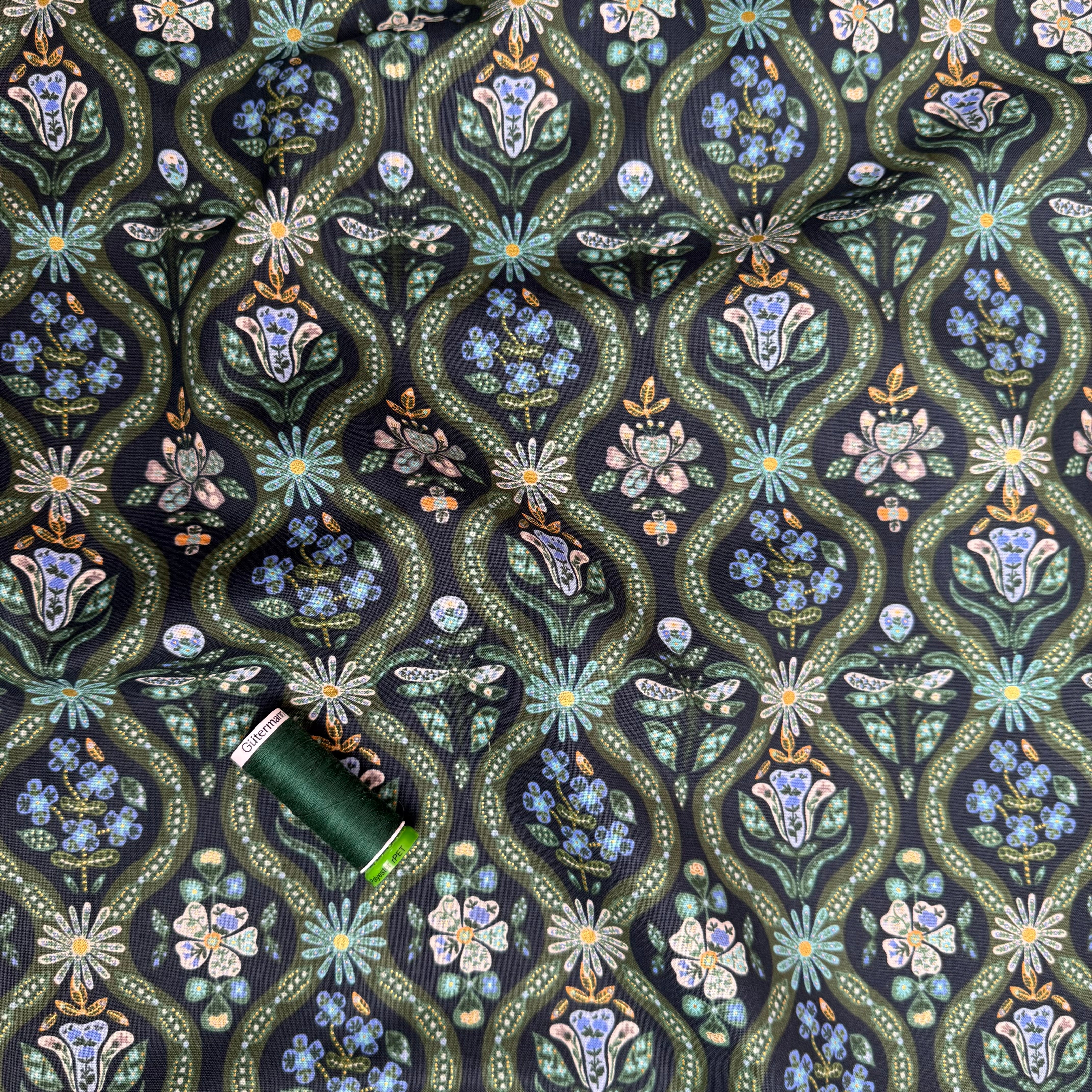 Rifle Paper Co - Posie in Peacock Metallic Cotton Fabric from English Rose