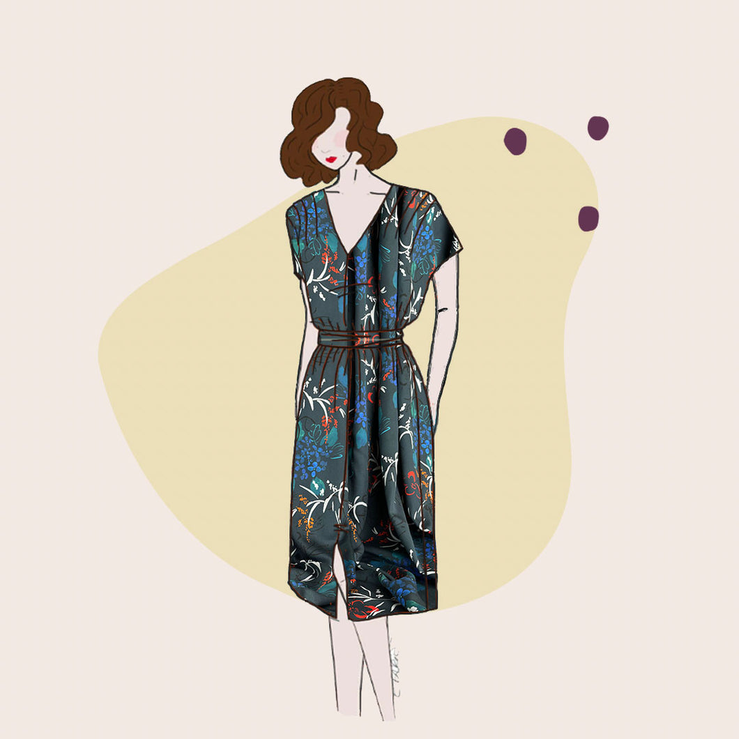 Sewing Kit - The Transat Dress in Midnight Blooms TENCEL™ Sateen