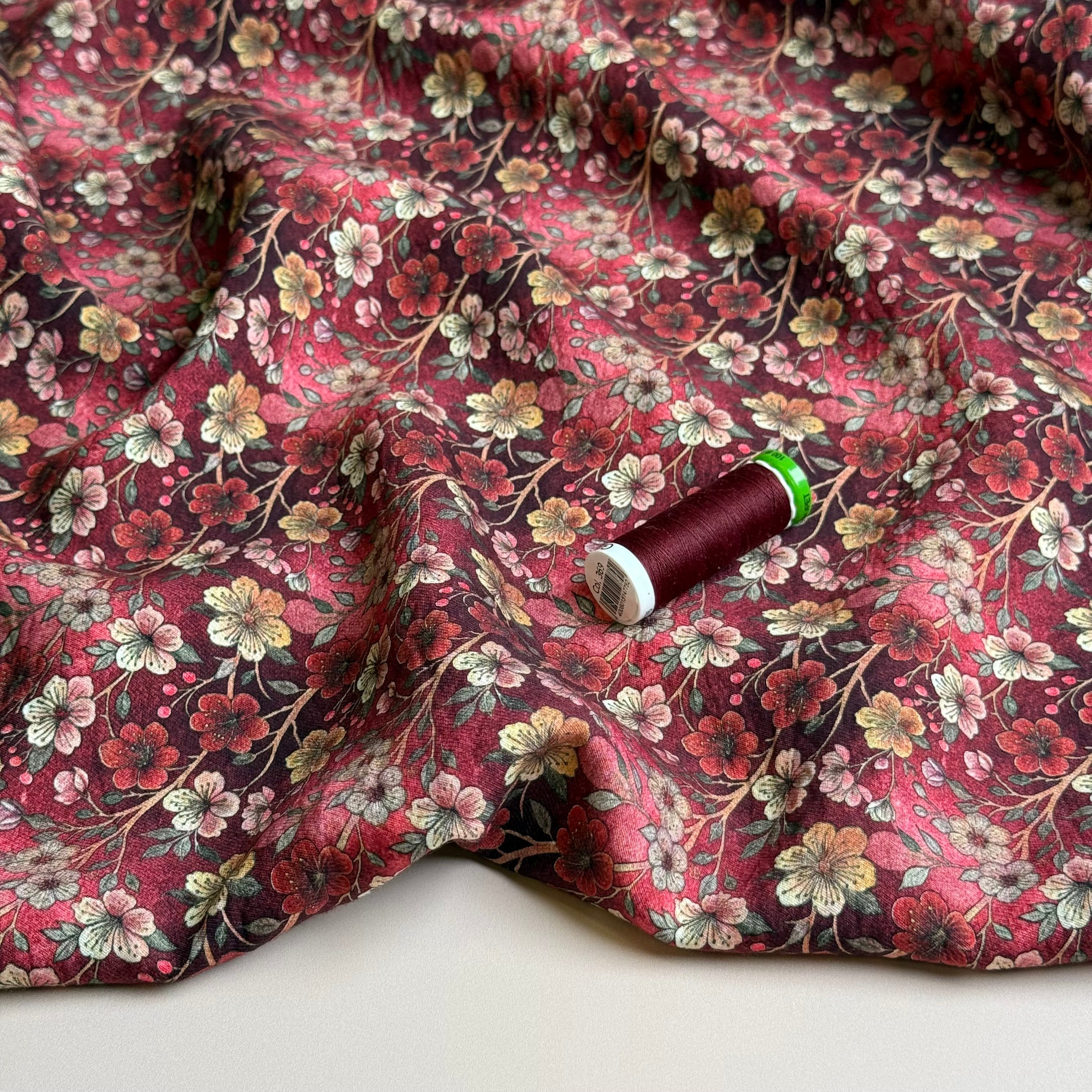 Cherry Blossoms Wine Fine Viscose Twill
