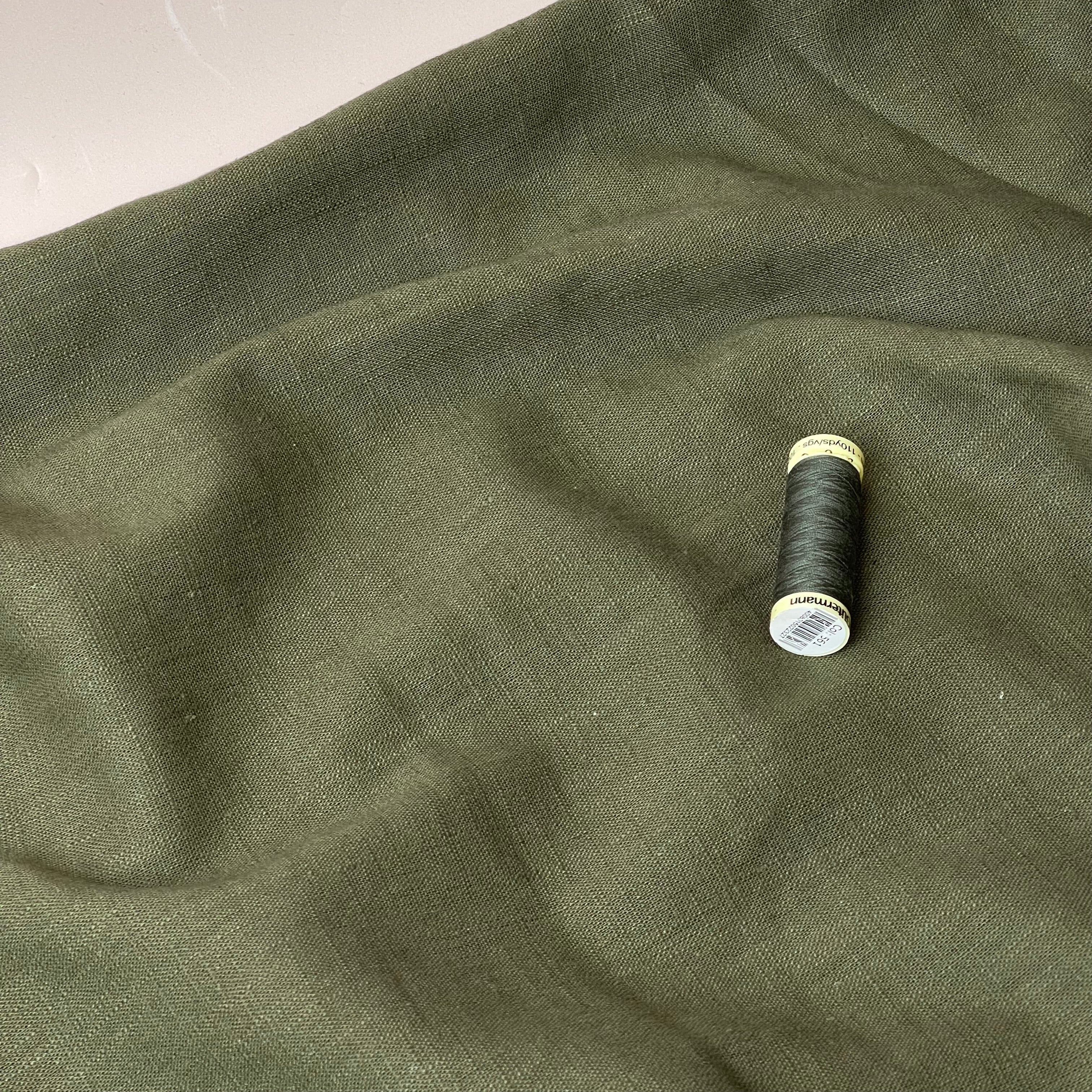 Breeze Olive Green - Enzyme Washed Linen Cotton Fabric