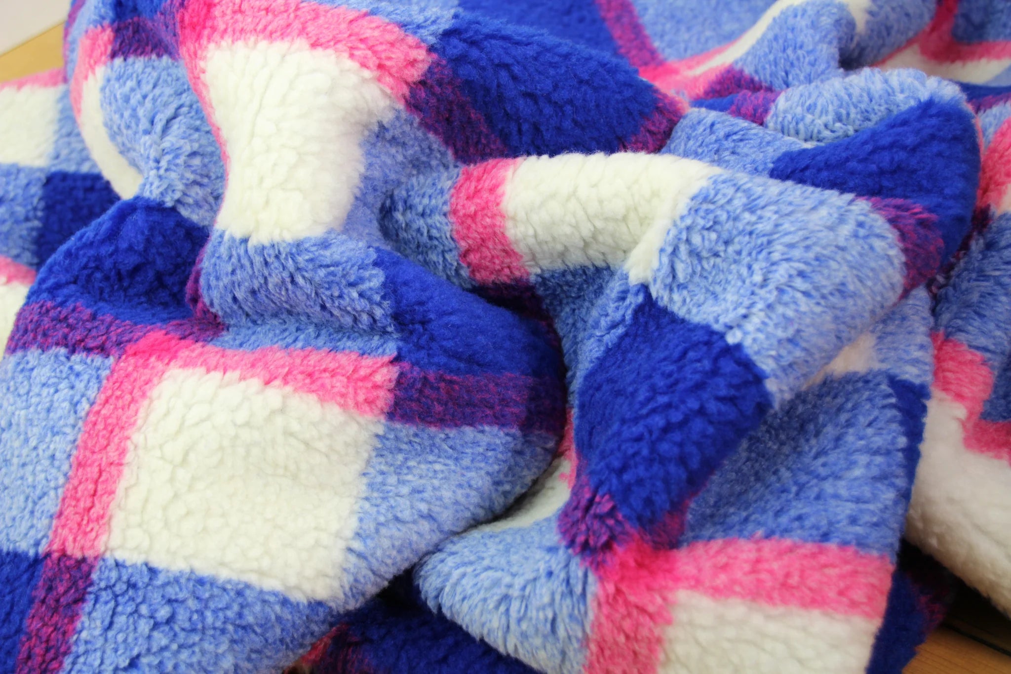 REMNANT 0.7 Metre - Atelier Jupe - Blue and Pink Teddy Coating Fabric
