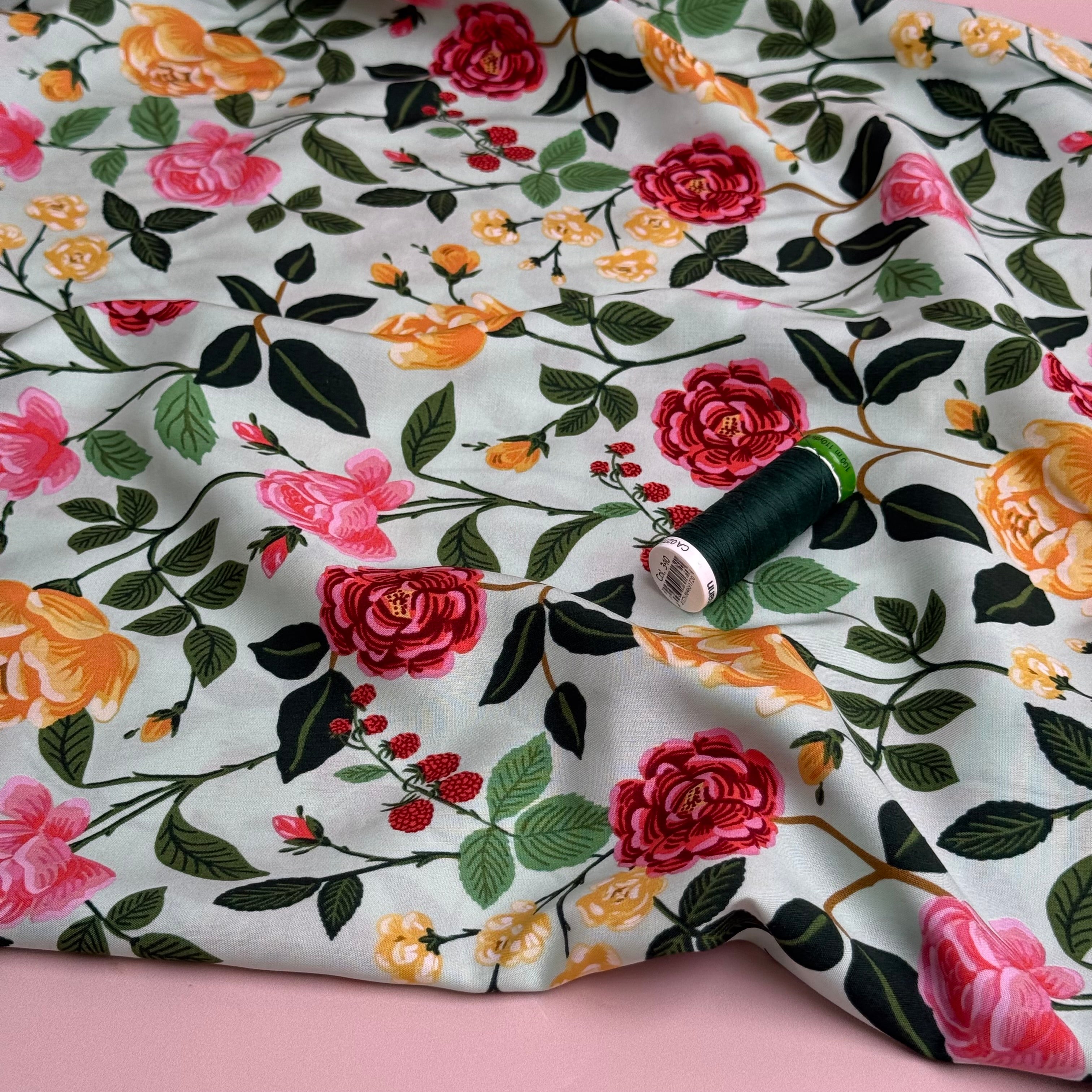 Rifle Paper Co - Roses in Mint Rayon from English Rose