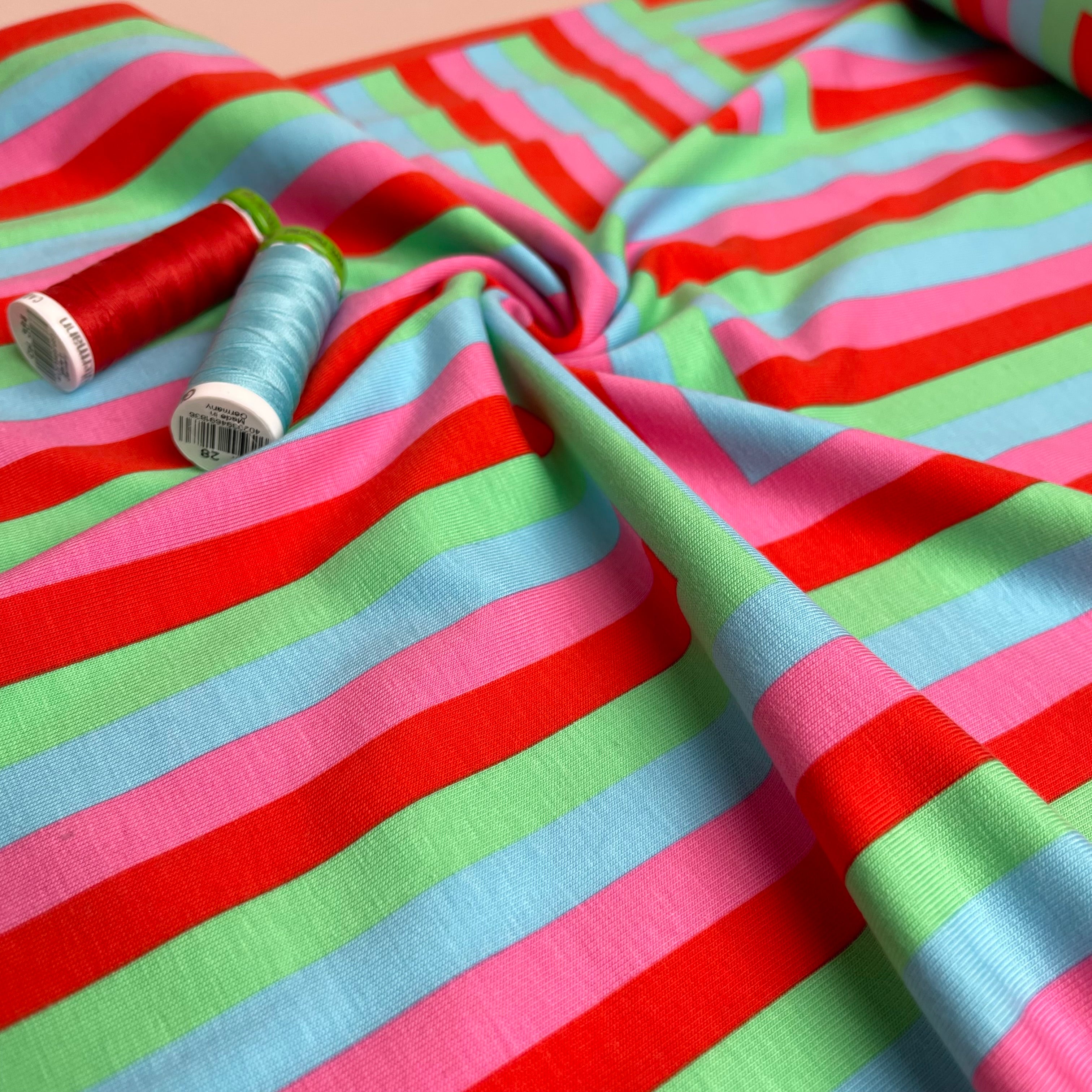 Rainbow Maze Red Cotton Jersey Fabric