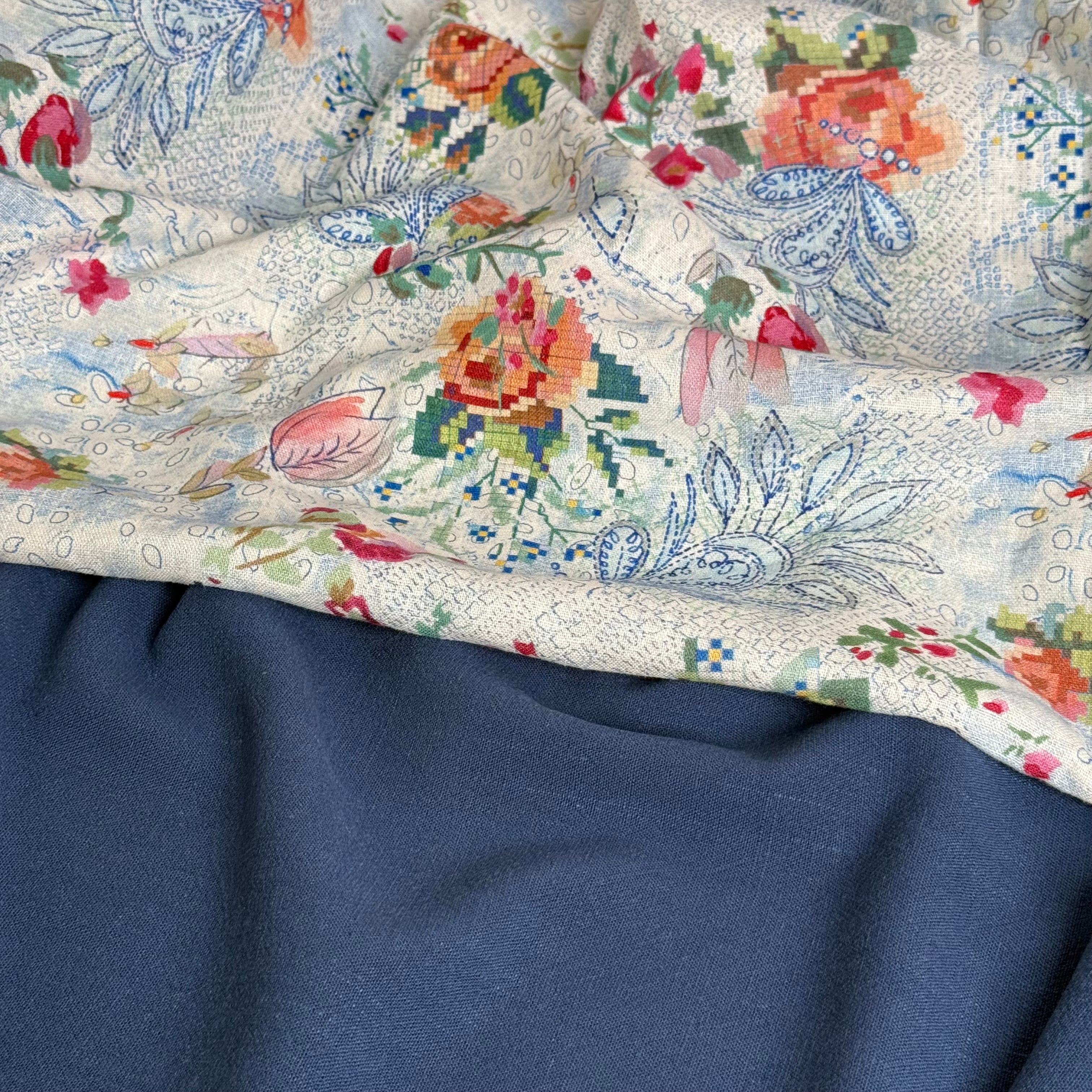 Flow Sailor Blue Viscose Linen Blend Dress Fabric