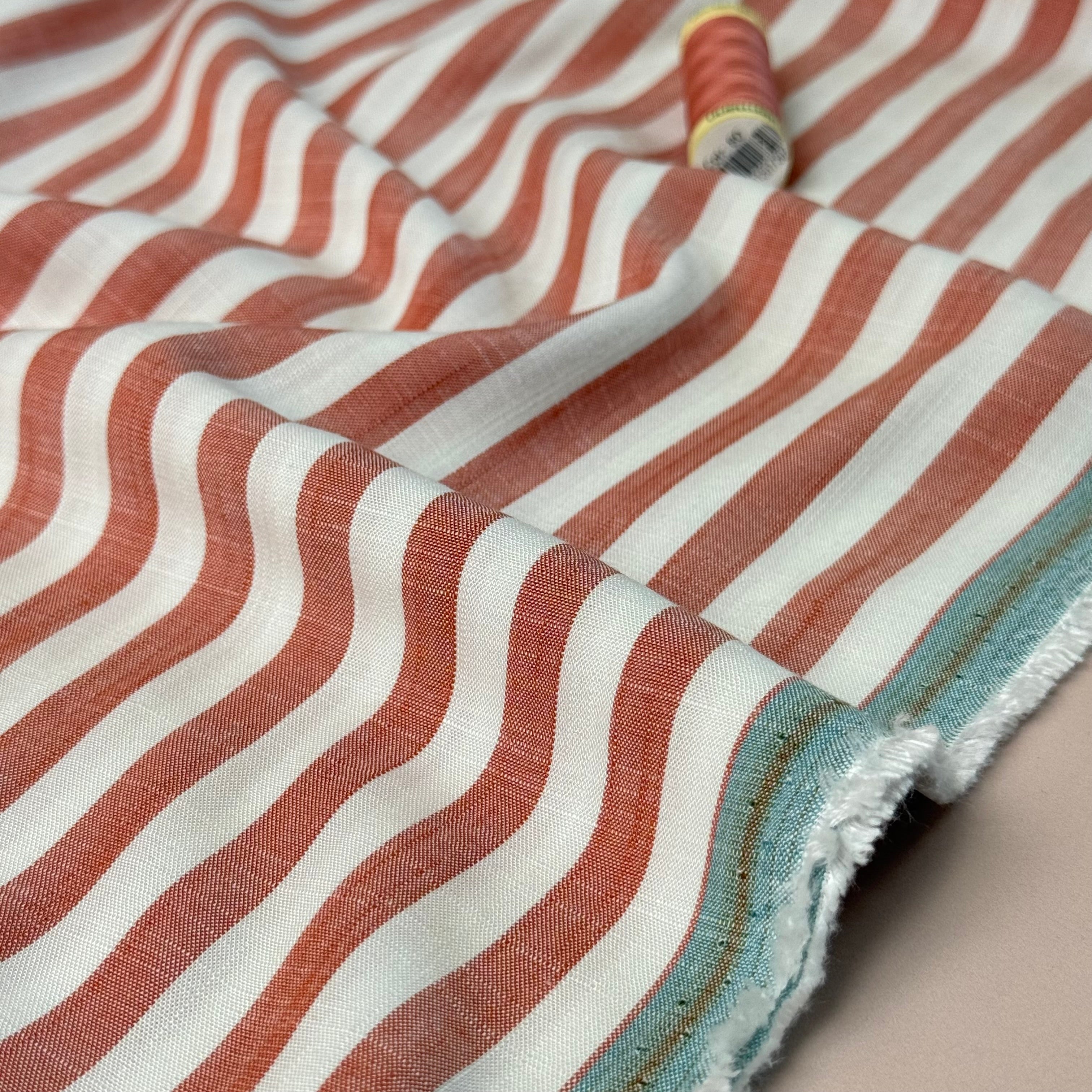 Yarn Dyed Stripe Viscose Fabric in Terracotta