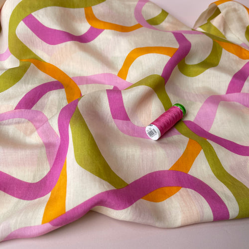 Rainbow Ribbons Viscose Blend Fabric