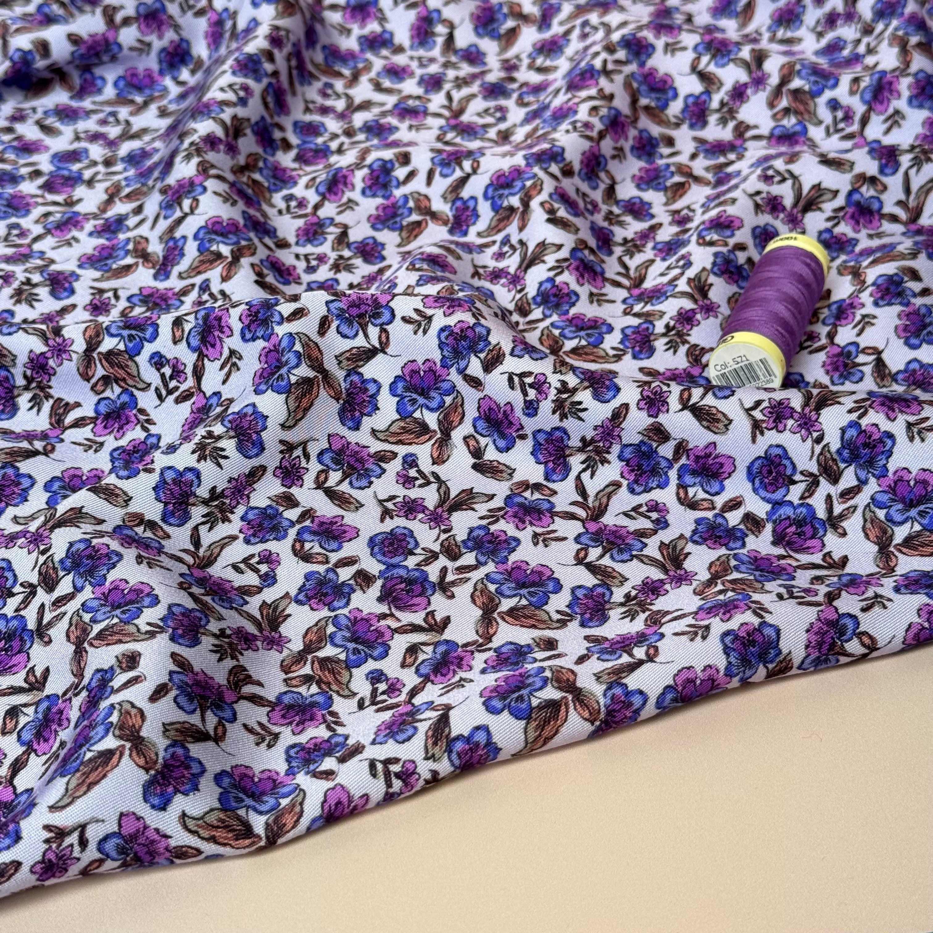 Floral Purple Carnations Viscose Twill Fabric