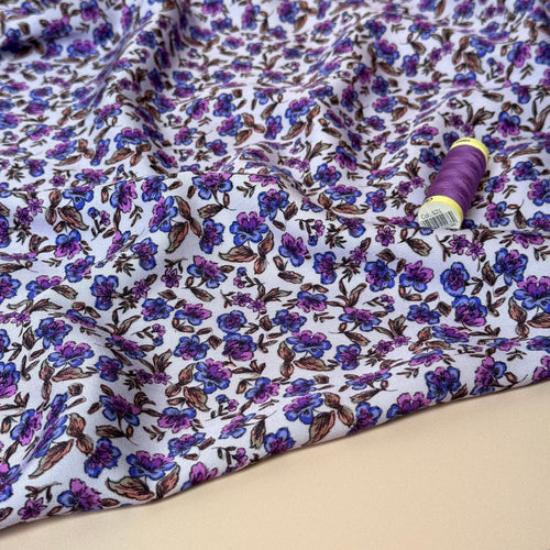 Floral Purple Carnations Viscose Twill Fabric