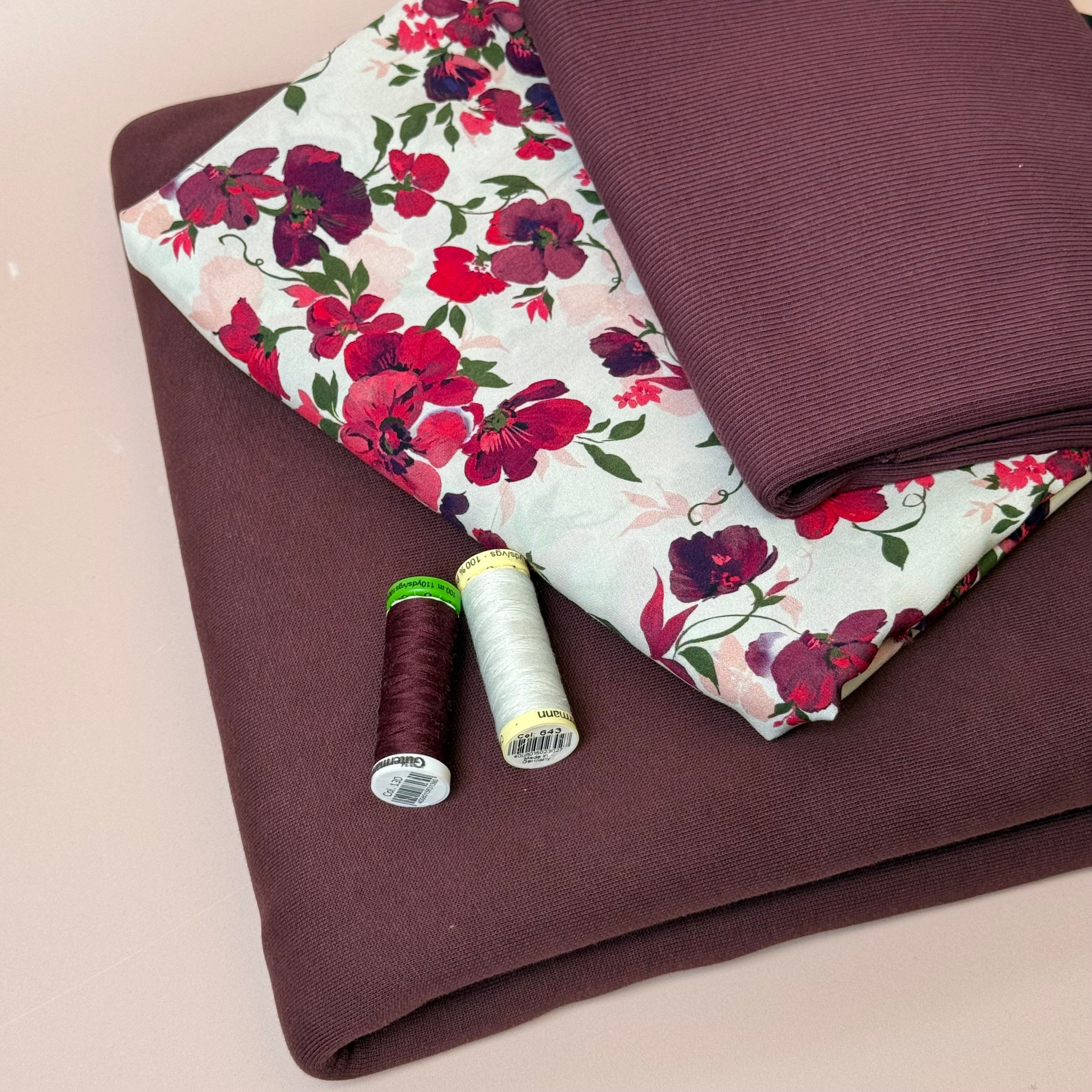 Make an Outfit Colour Bundle - Rosehip Viscose & Brushed Sweatshirt in Grape with Ribbing