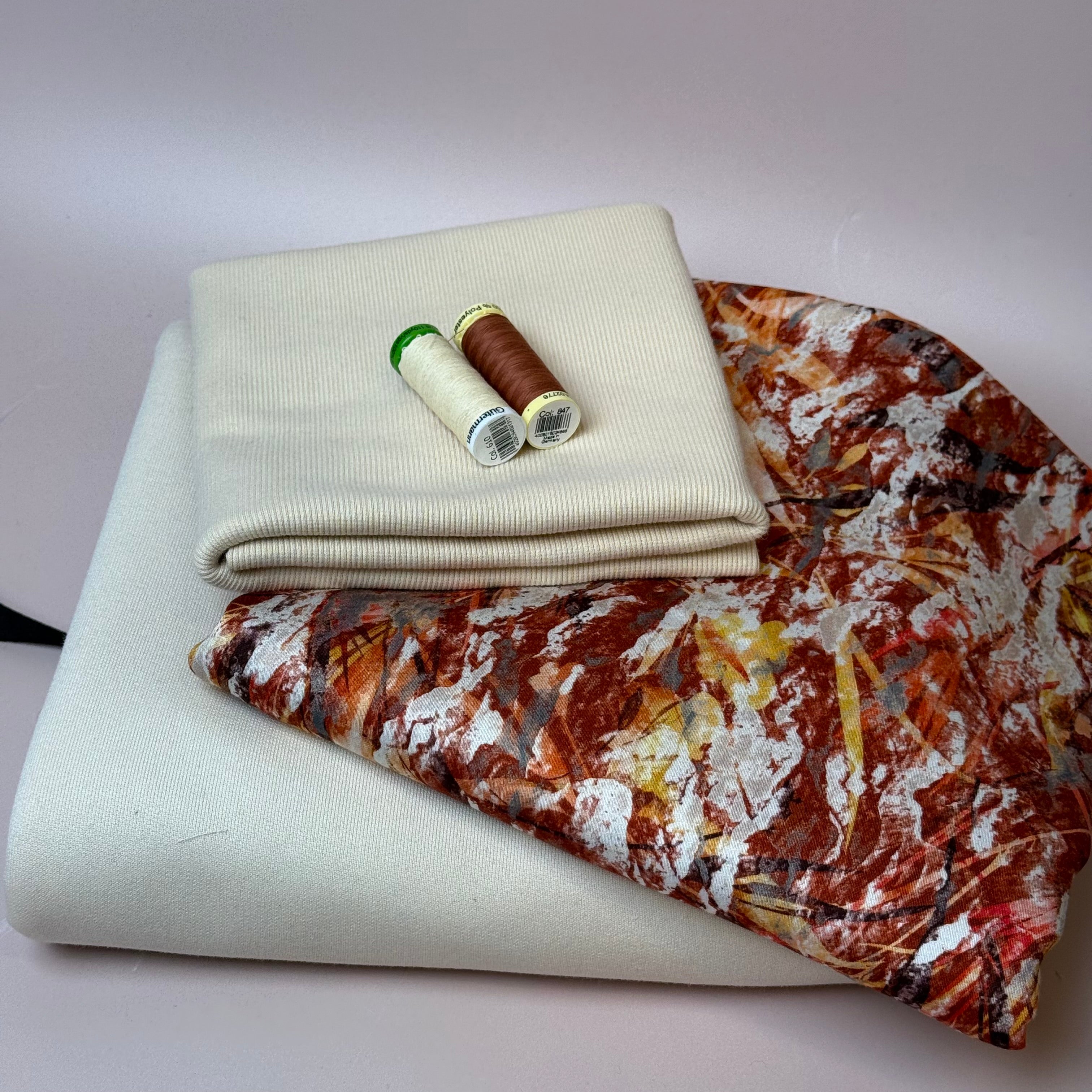Make an Outfit Colour Bundle - Autumn Foliage & Cotton French Terry in Cream with Ribbing
