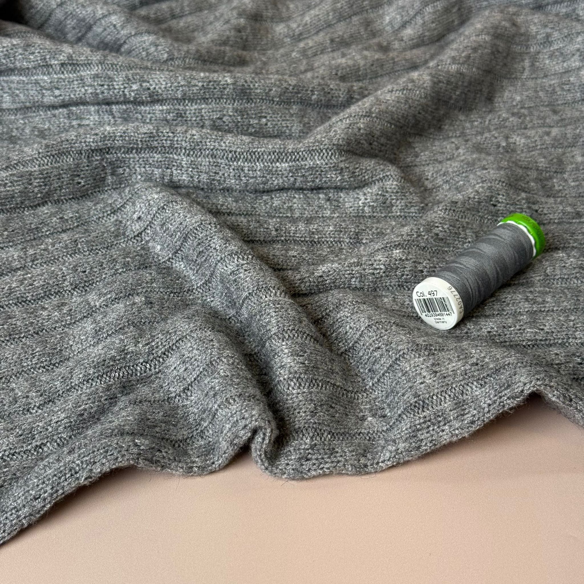 Montreal Rayon Blend Cable Sweater Knit in Grey Melange