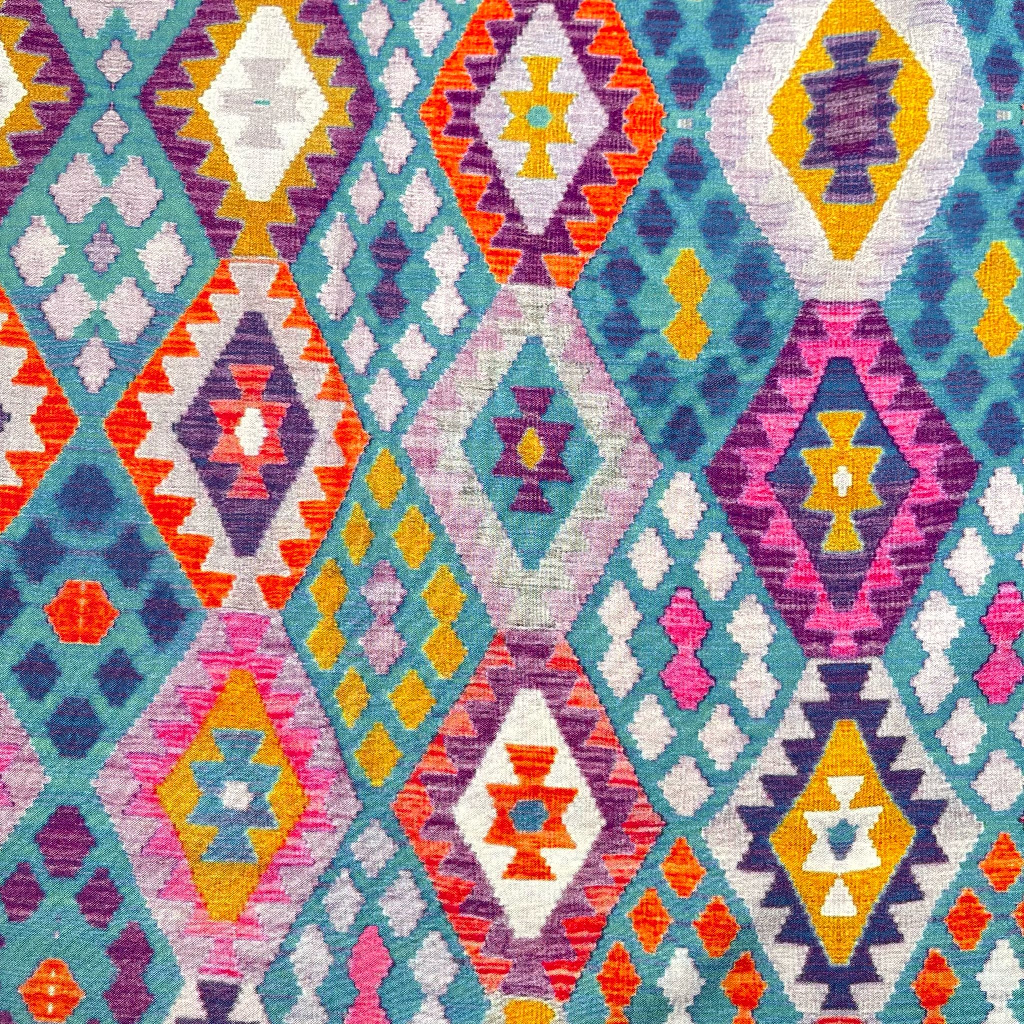 REMNANT 1.6 Metres - Rainbow Aztec Diamonds Viscose Fabric