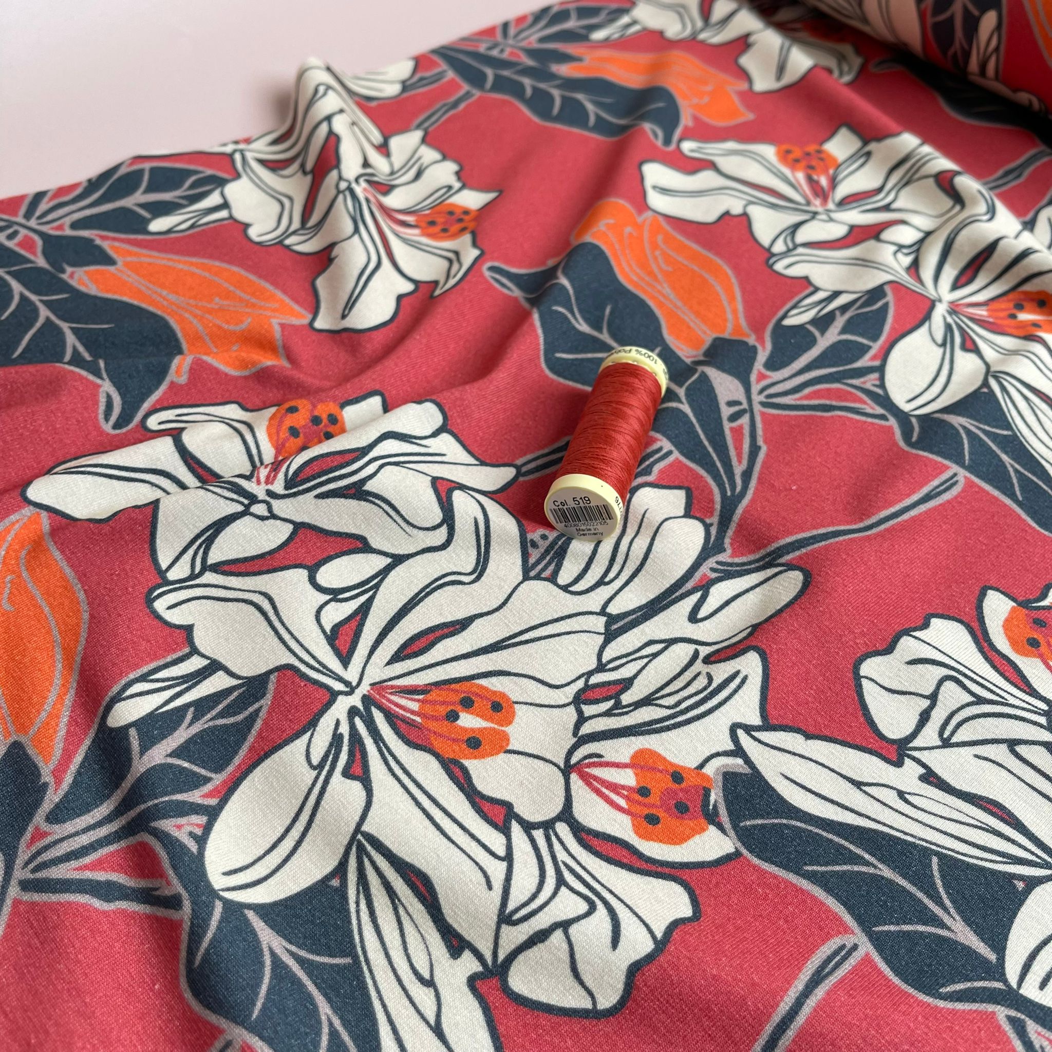 REMNANT 0.44 Metre (plus free sectin with hole) - Danish Design - Graphic Lilies Cotton Jersey Fabric