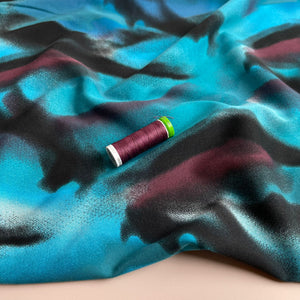 Rosella Hazy Waves in Petrol Viscose Twill with Stretch