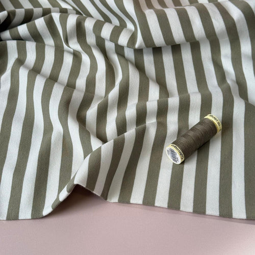 Yarn Dyed Tea Green Stripes Looped Back Cotton French Terry