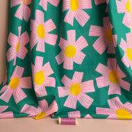 Sunny Days on Green Cotton Voile Fabric