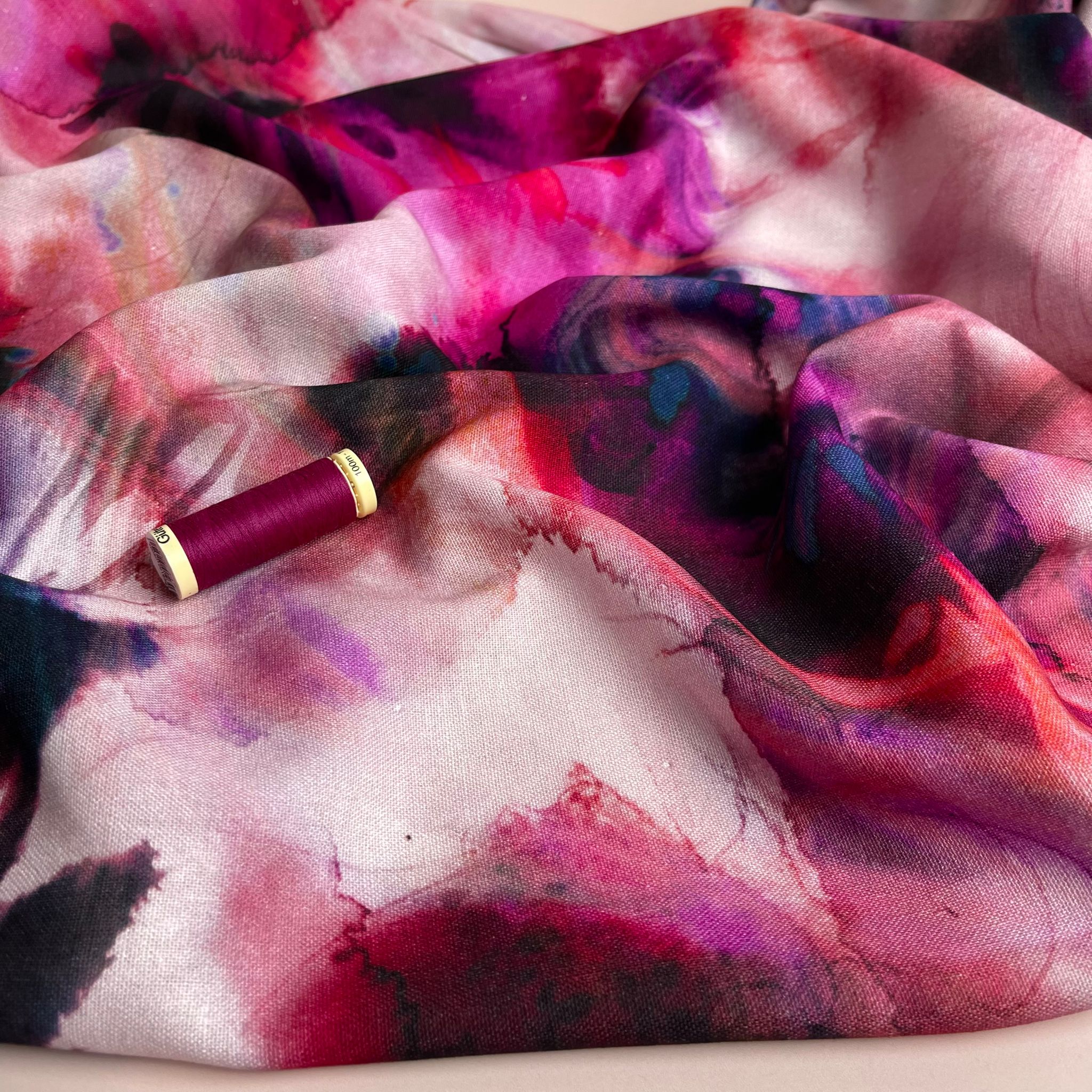 Bold Magenta Blooms Viscose Linen Fabric