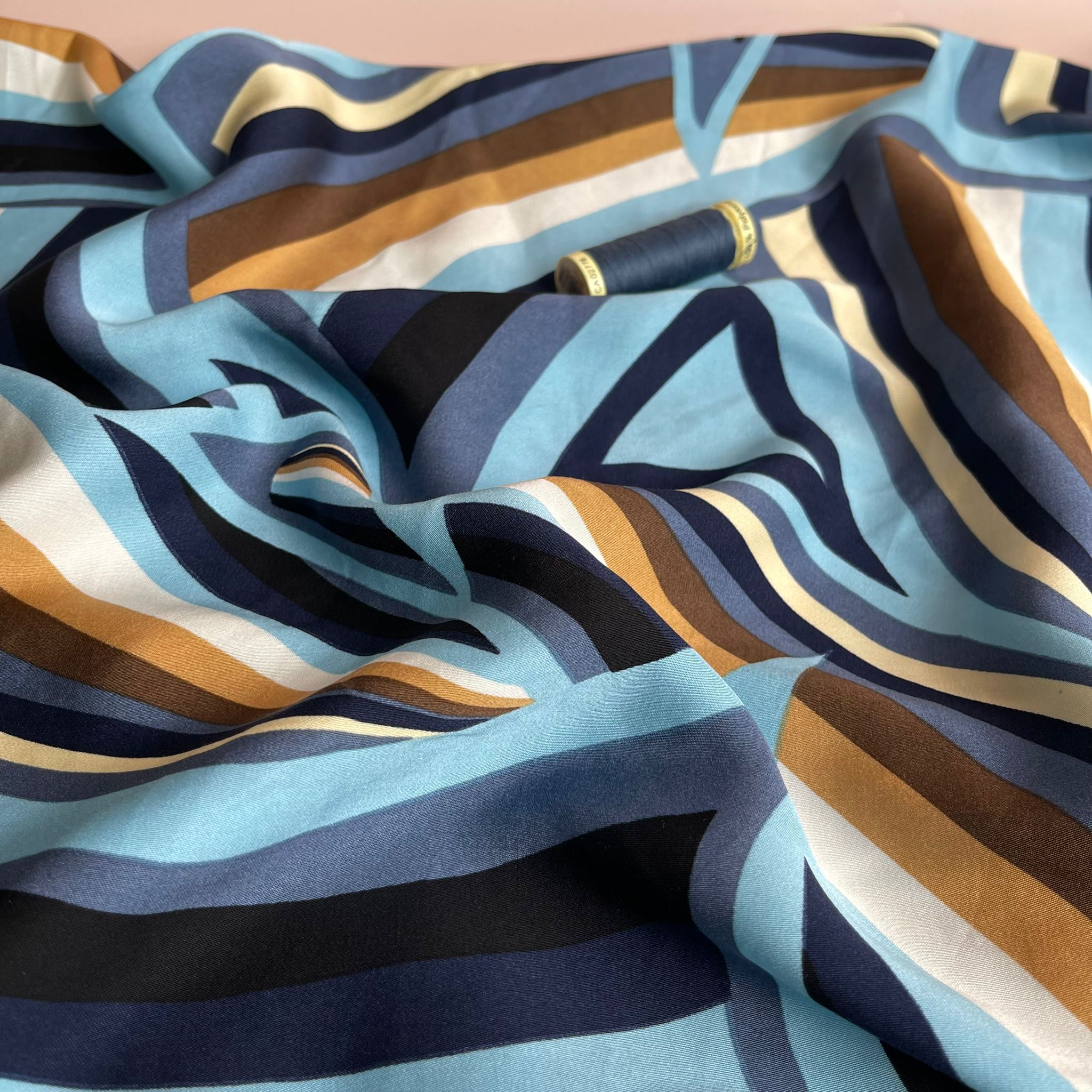 Abstract Neutral Waves Viscose Sateen Fabric