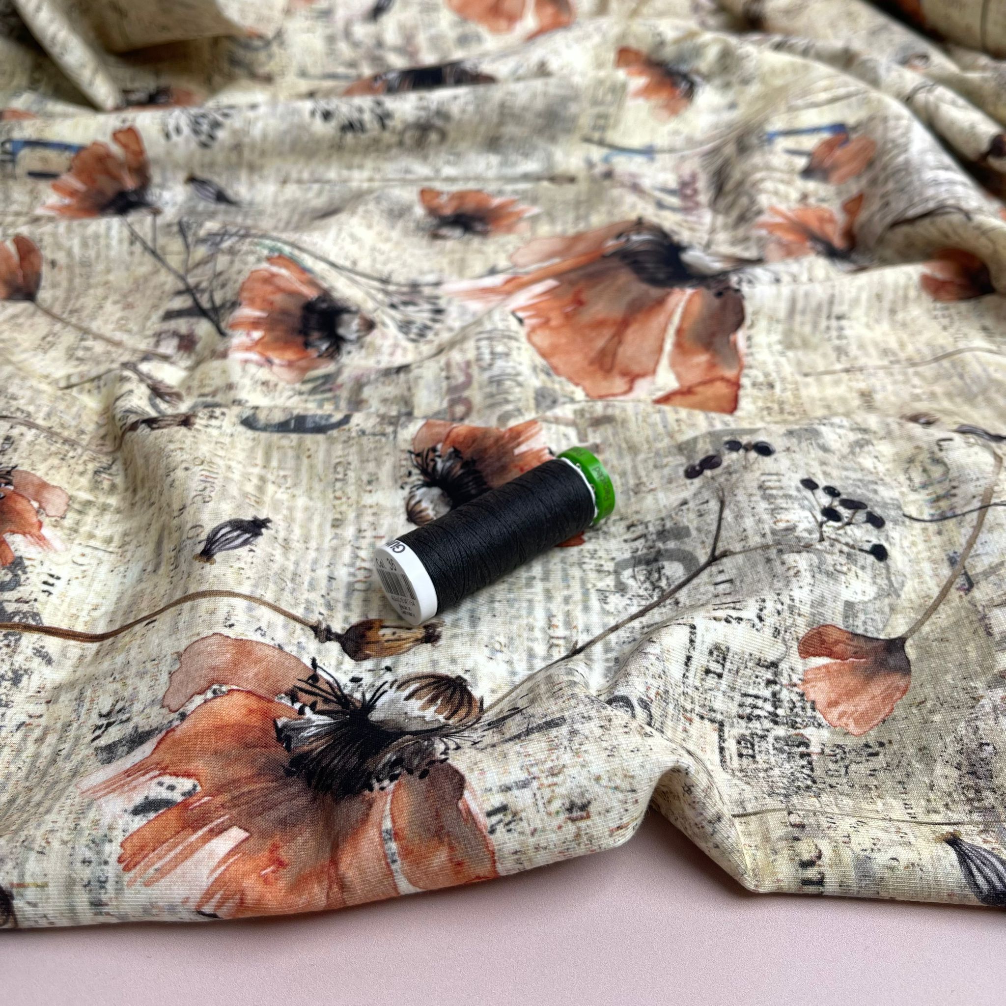 Danish Design - Pressed Peach Flowers Cotton Jersey Fabric