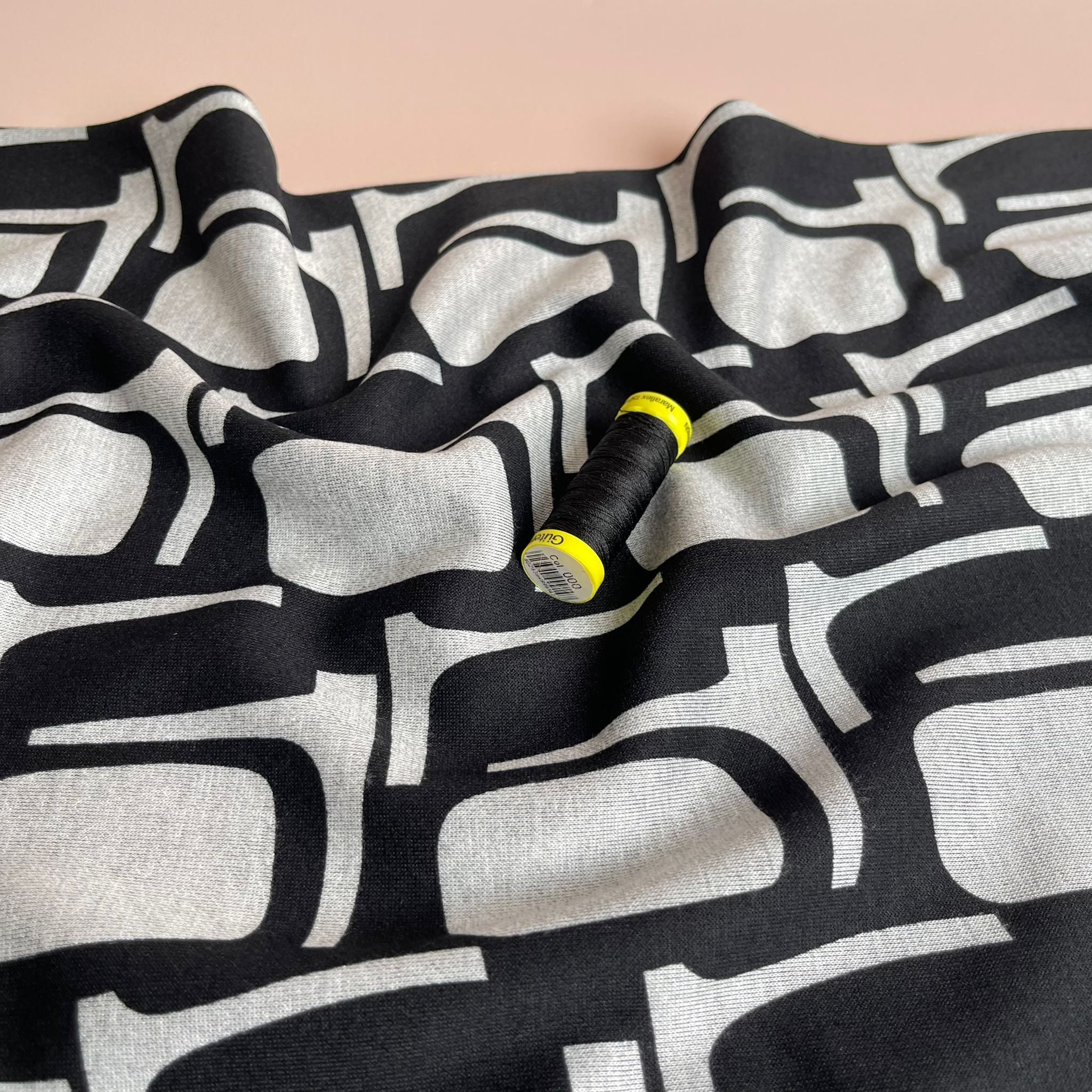 Abstract Shapes in Grey Soft Ponte Interlock Jersey Fabric