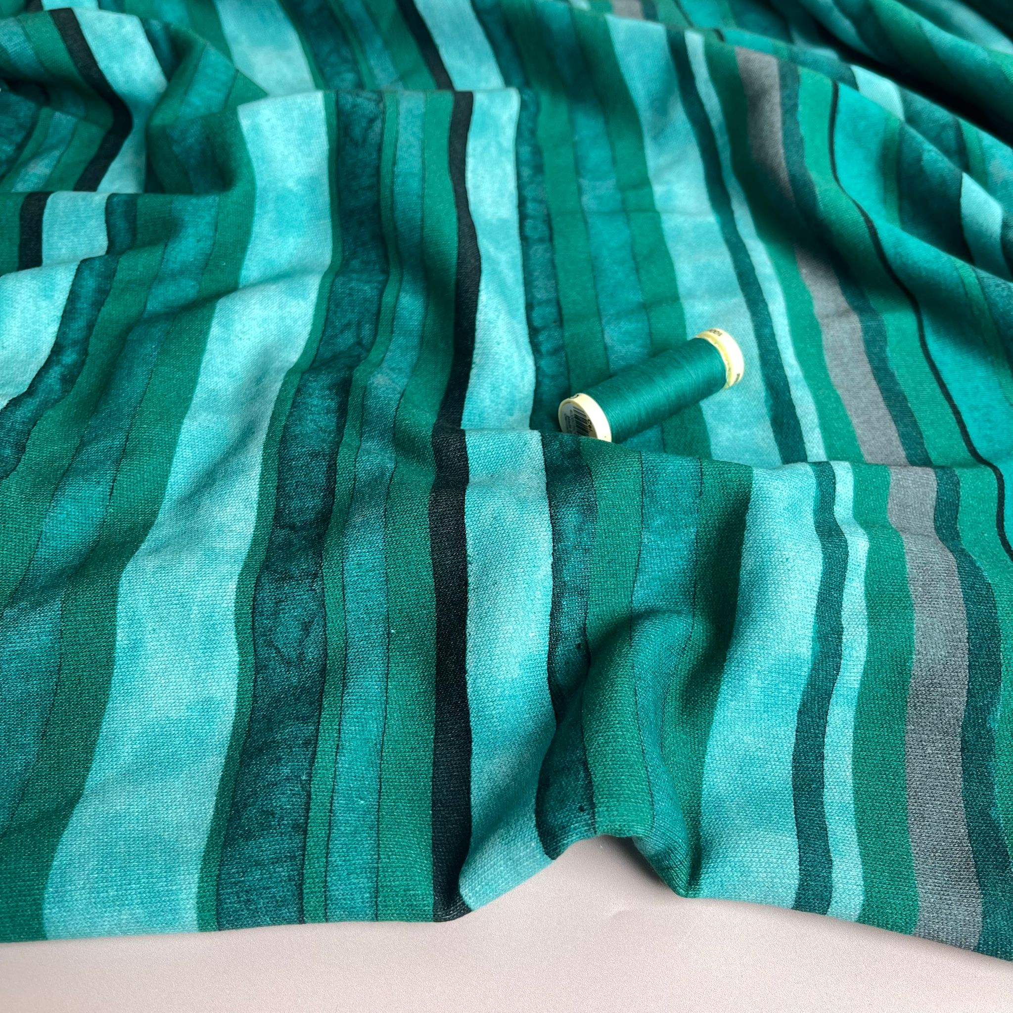 Emerald Stripes Cotton French Terry