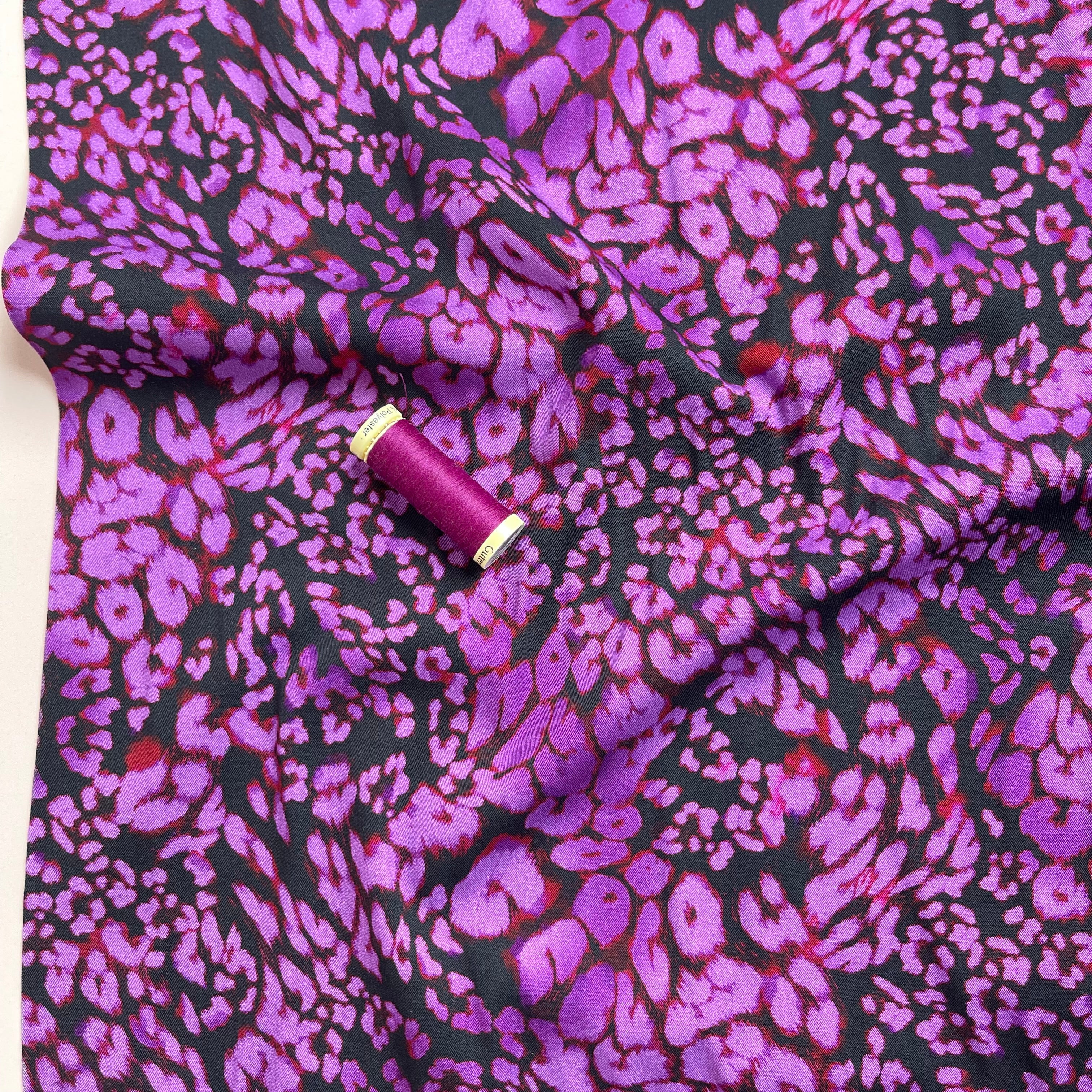 REMNANT 2.4 Metres - Rosella Purple Leopard Viscose Twill with Stretch