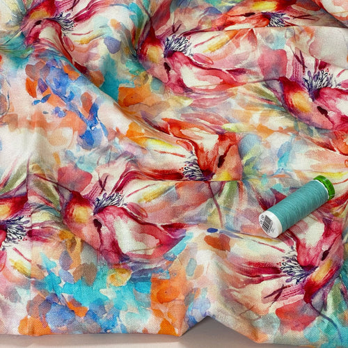 Watercolour Lily Bouquet Viscose Linen Fabric