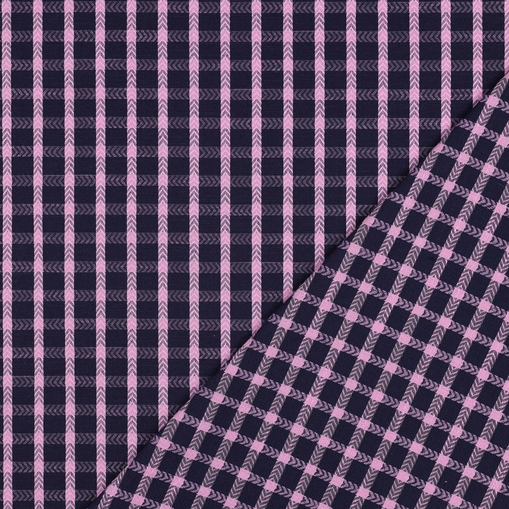 Boho Chevron Checks Navy Yarn Dyed Cotton Jacquard