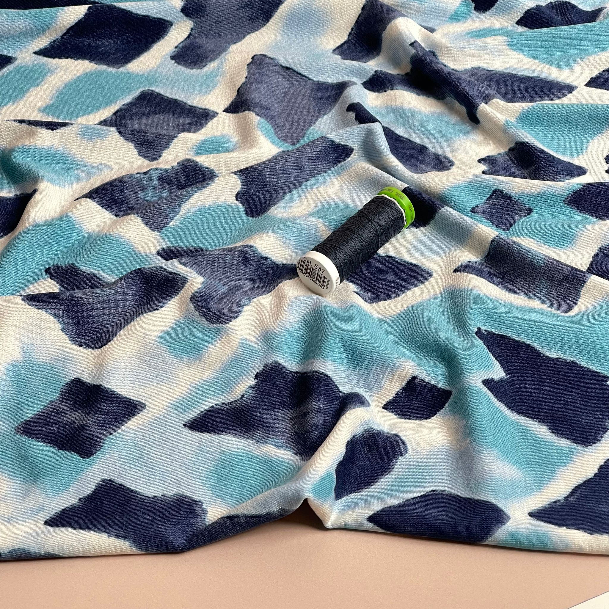 Blue Diamonds Viscose Jersey Fabric