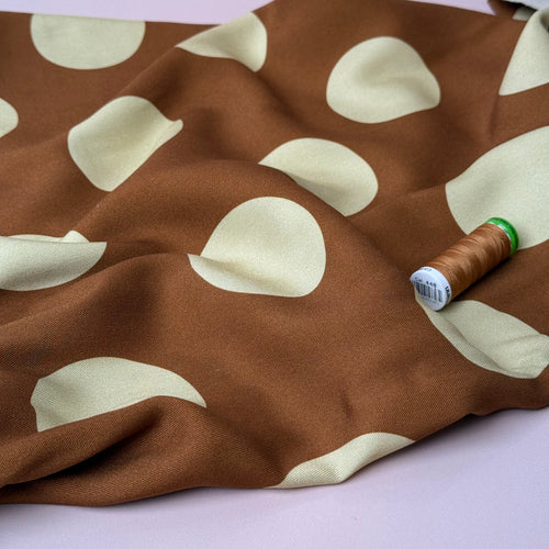 Light & Lush - Large Polka Dots in Caramel Viscose Twill Fabric