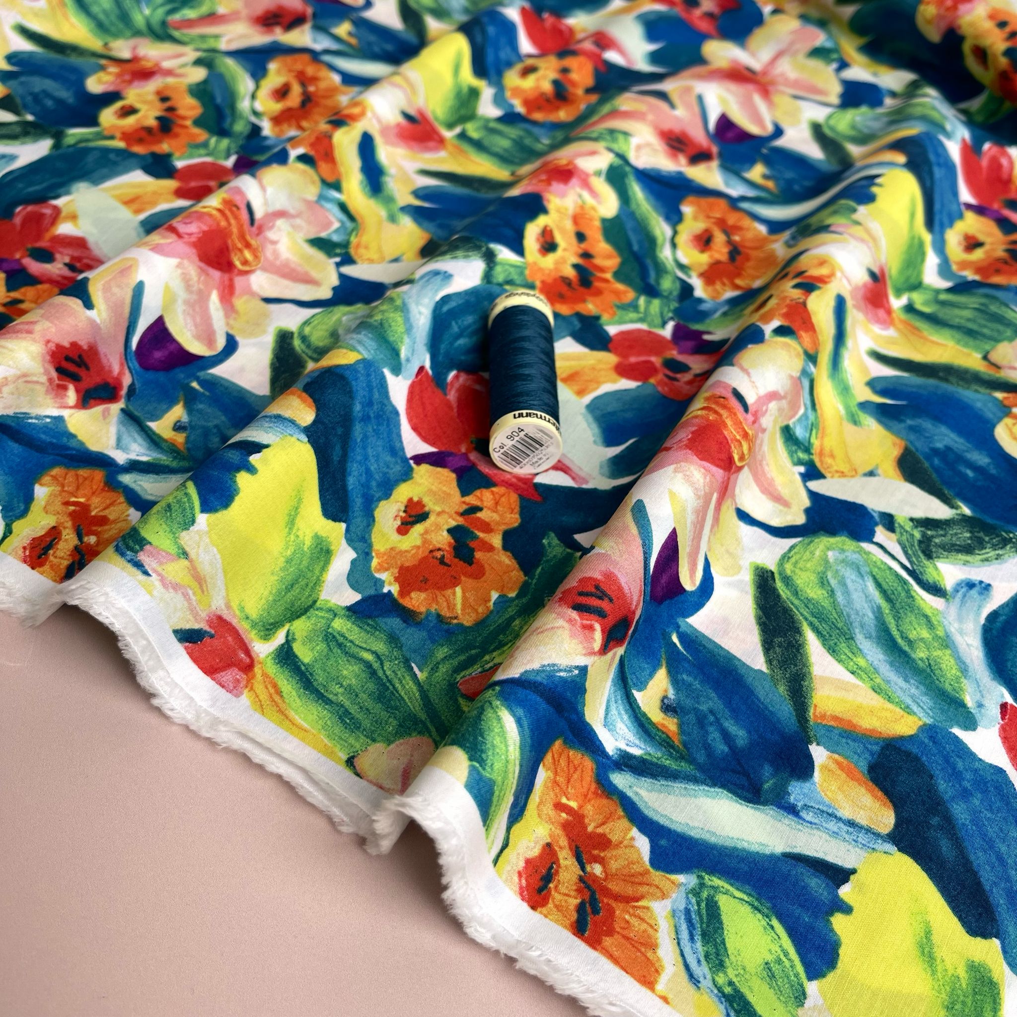 Vibrant Spring Blooms Cotton Lawn Fabric