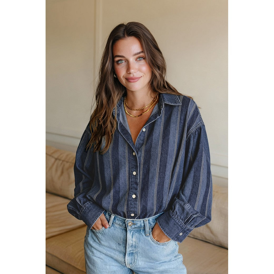 Indigo Striped Denim Fabric