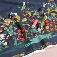 Rifle Paper Co - Growing Garden Navy Cotton Border Print with Metallic Gold