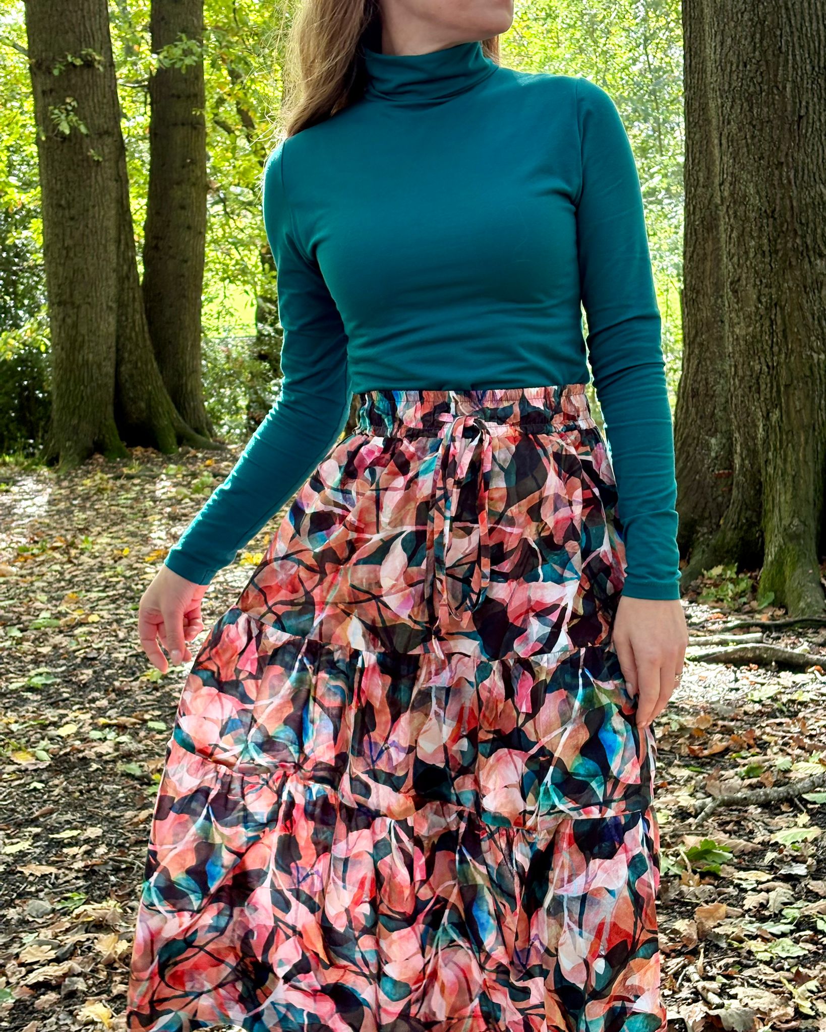 Make an Outfit Colour Bundle - Painted Foliage Sunset Viscose, Linen Crepe and Sweatshirting with Ribbing