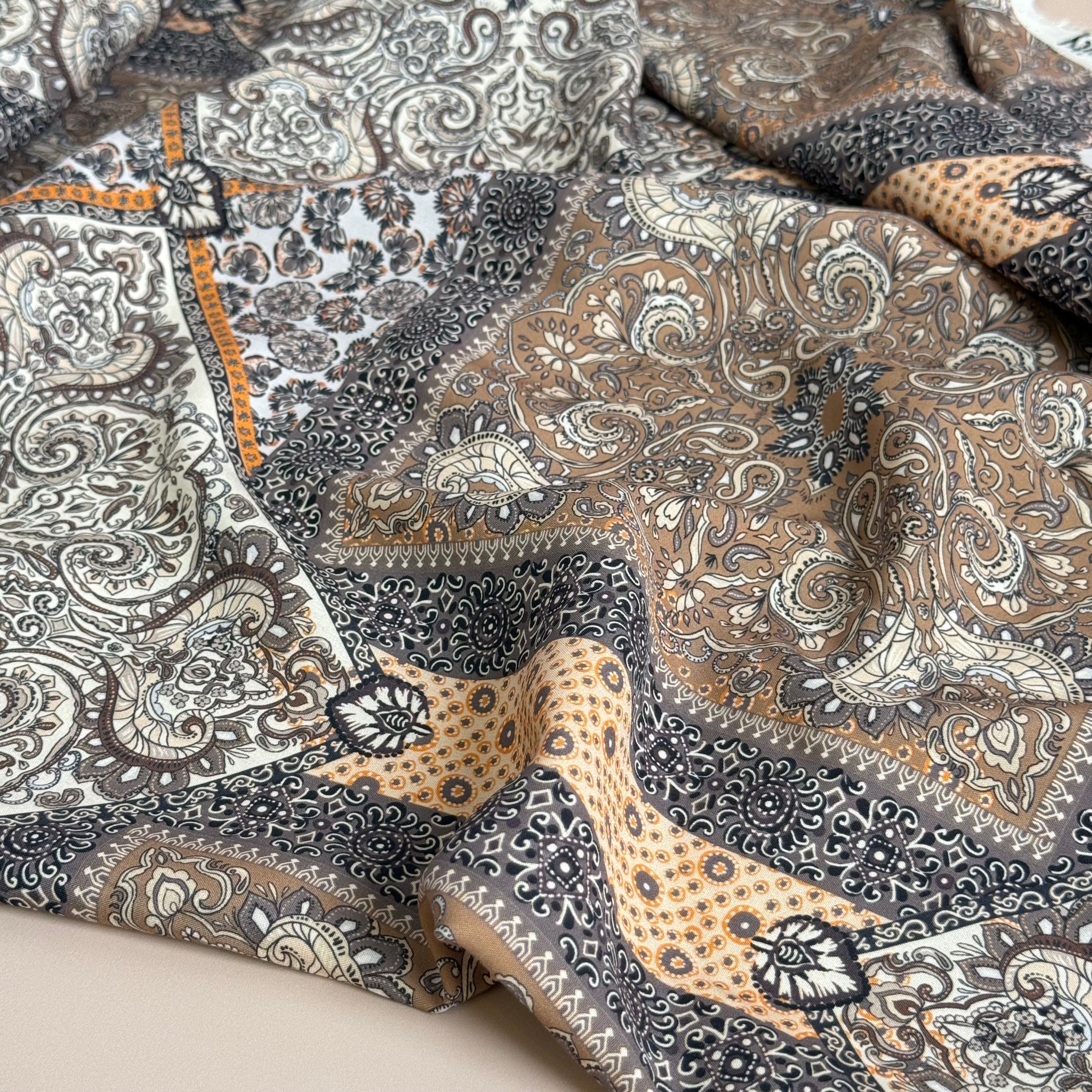 Neutral Mediterranean Tiles Viscose Poplin Fabric