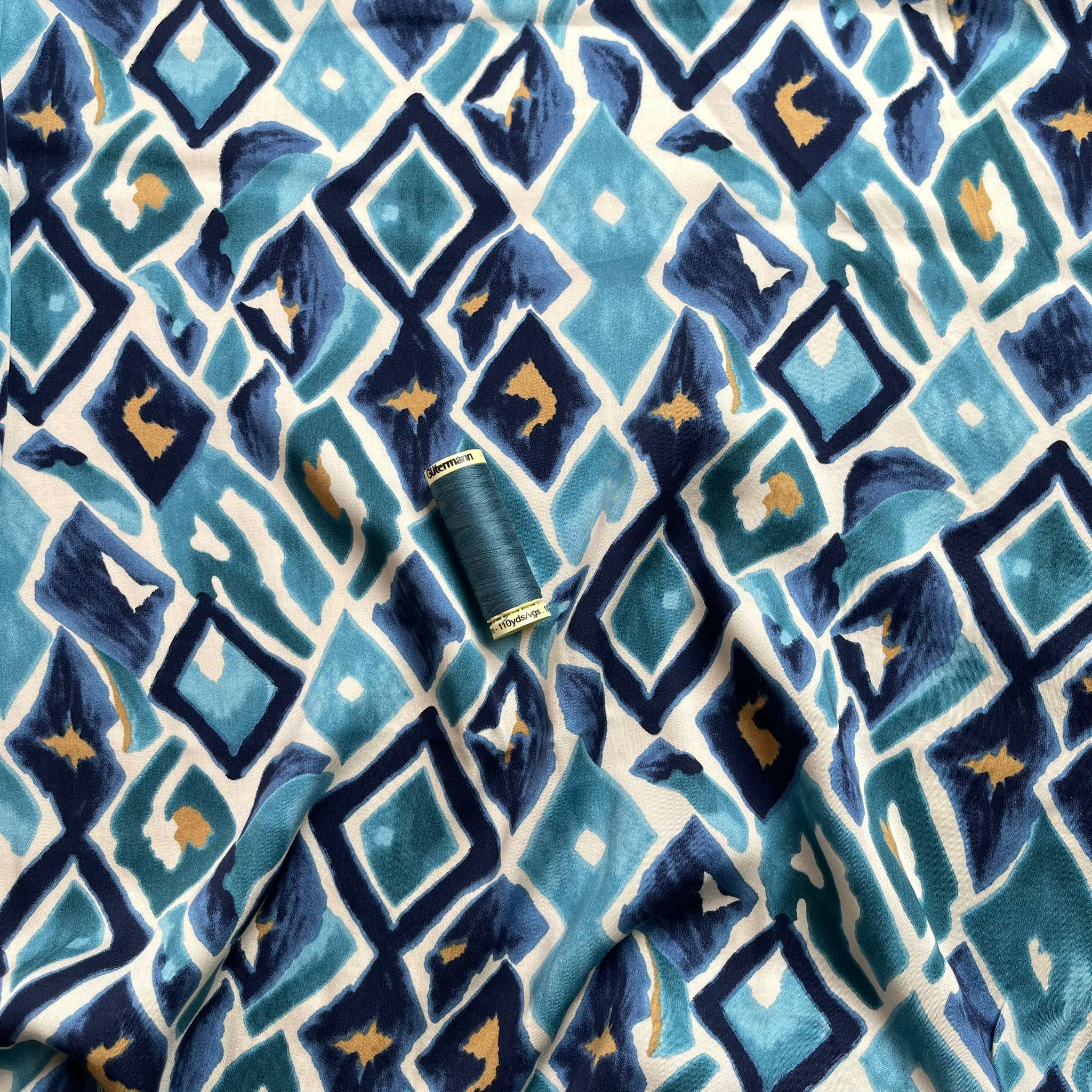 Painted Neutral Diamond Viscose Sateen Fabric