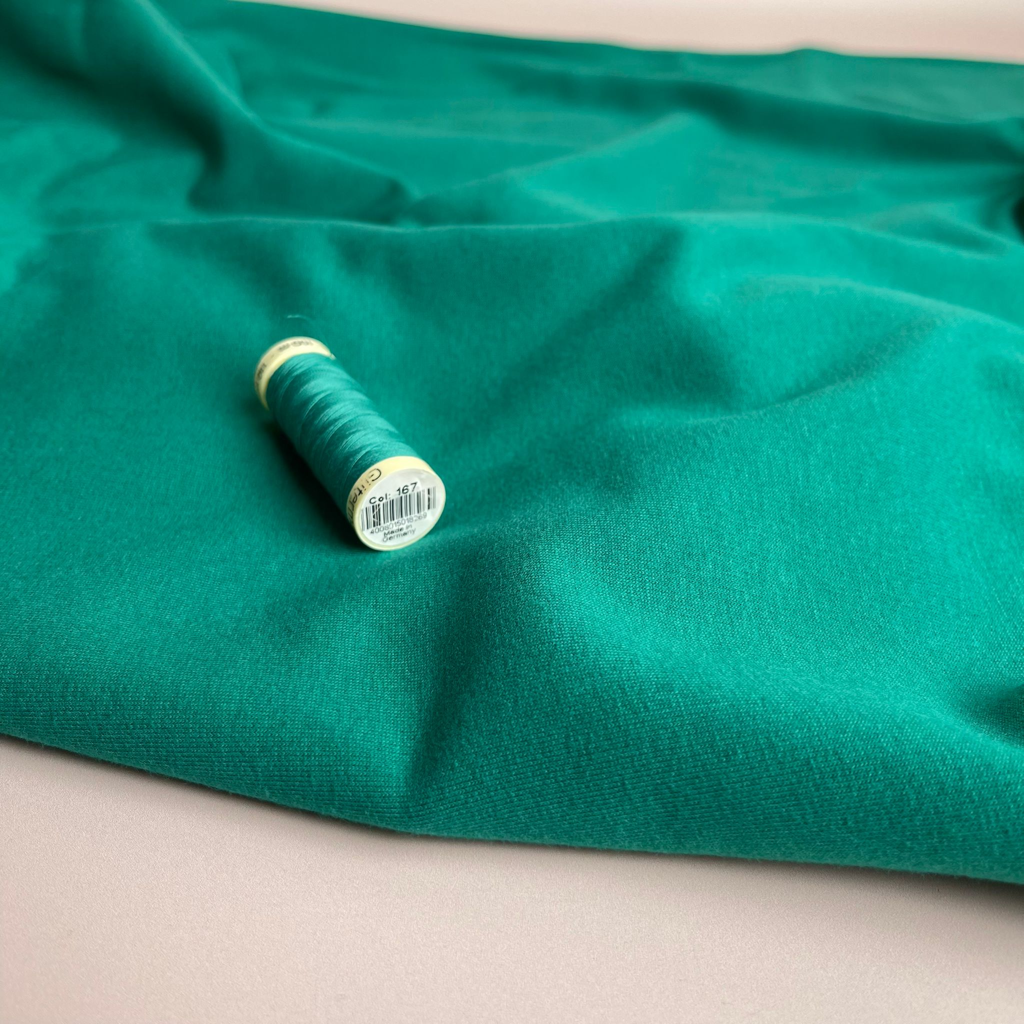 Peach Soft GOTS Organic Cotton Sweat-shirting in Emerald Green