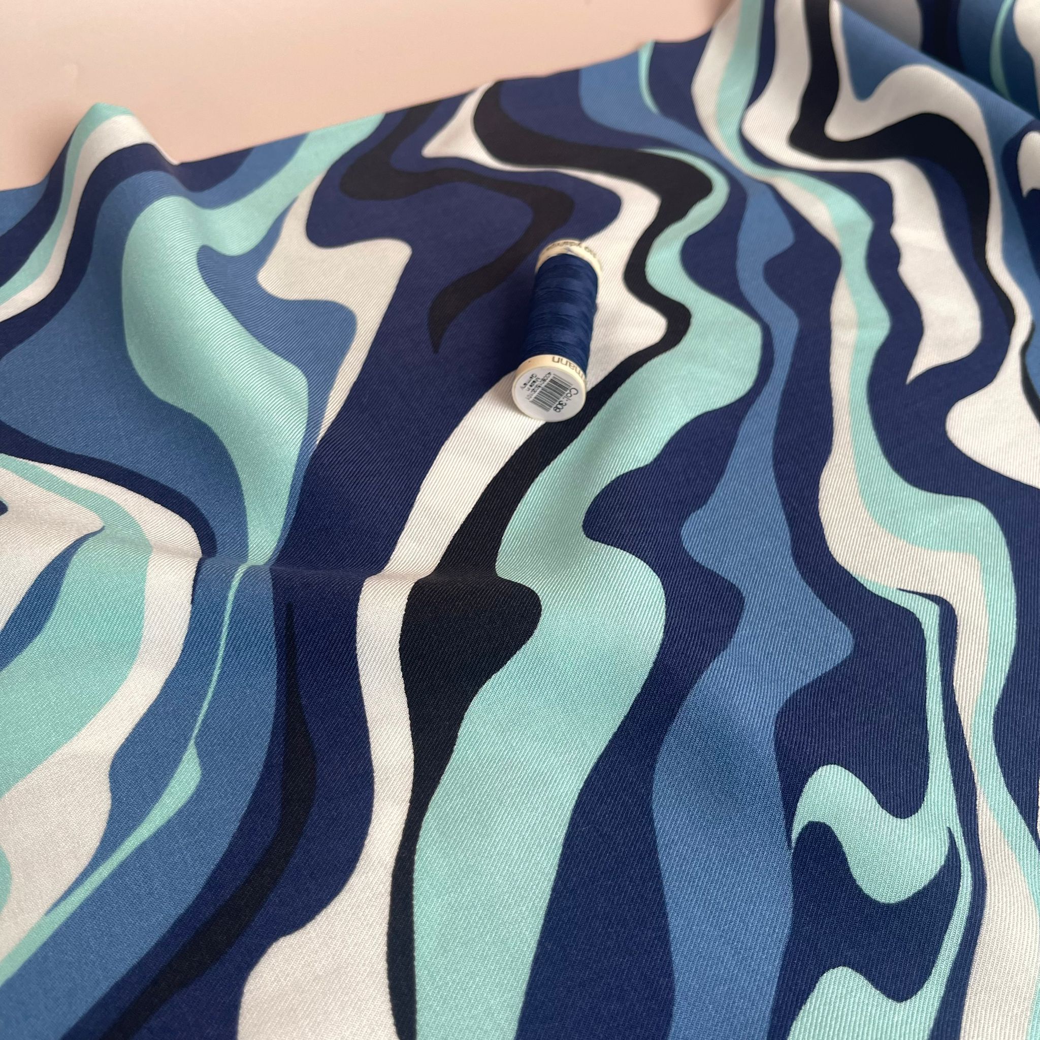 Blue Waves Viscose Twill Fabric