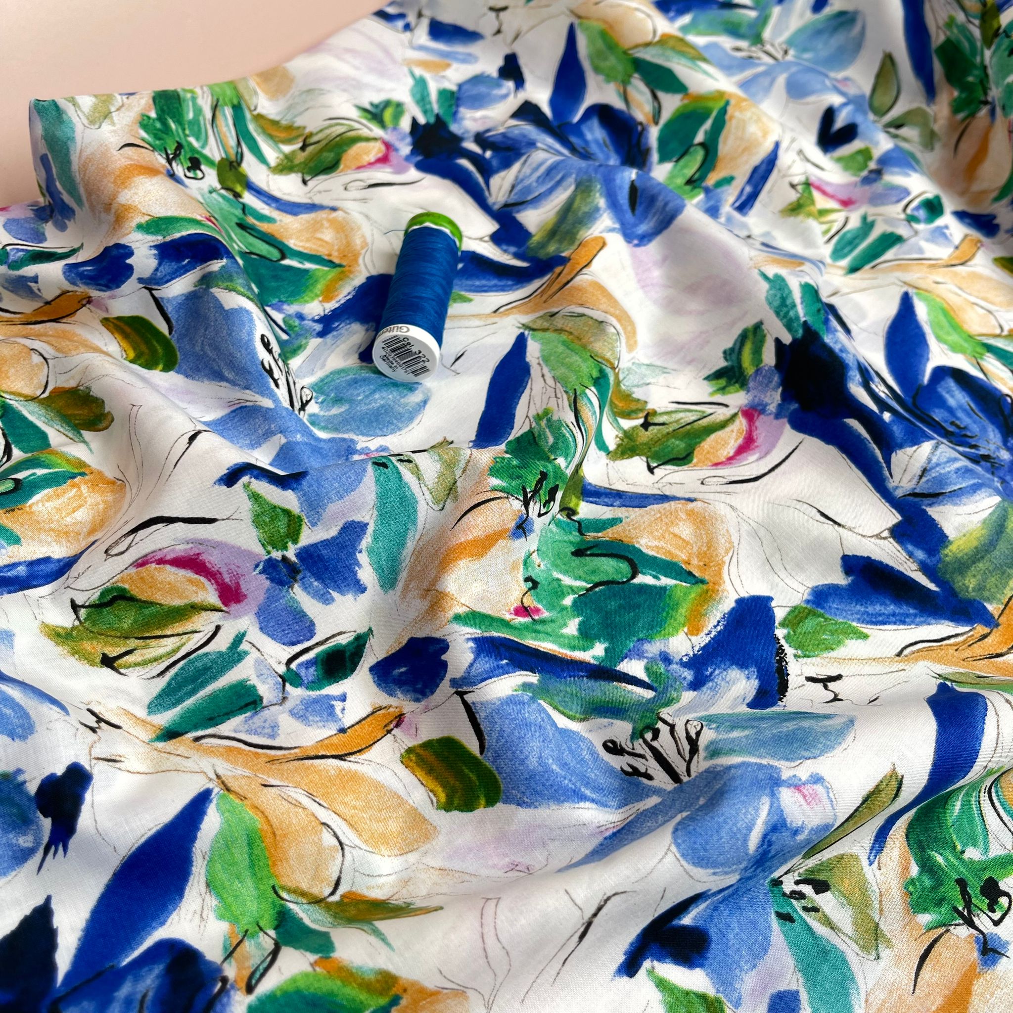 Tropical Cobalt Floral Cotton Lawn Fabric