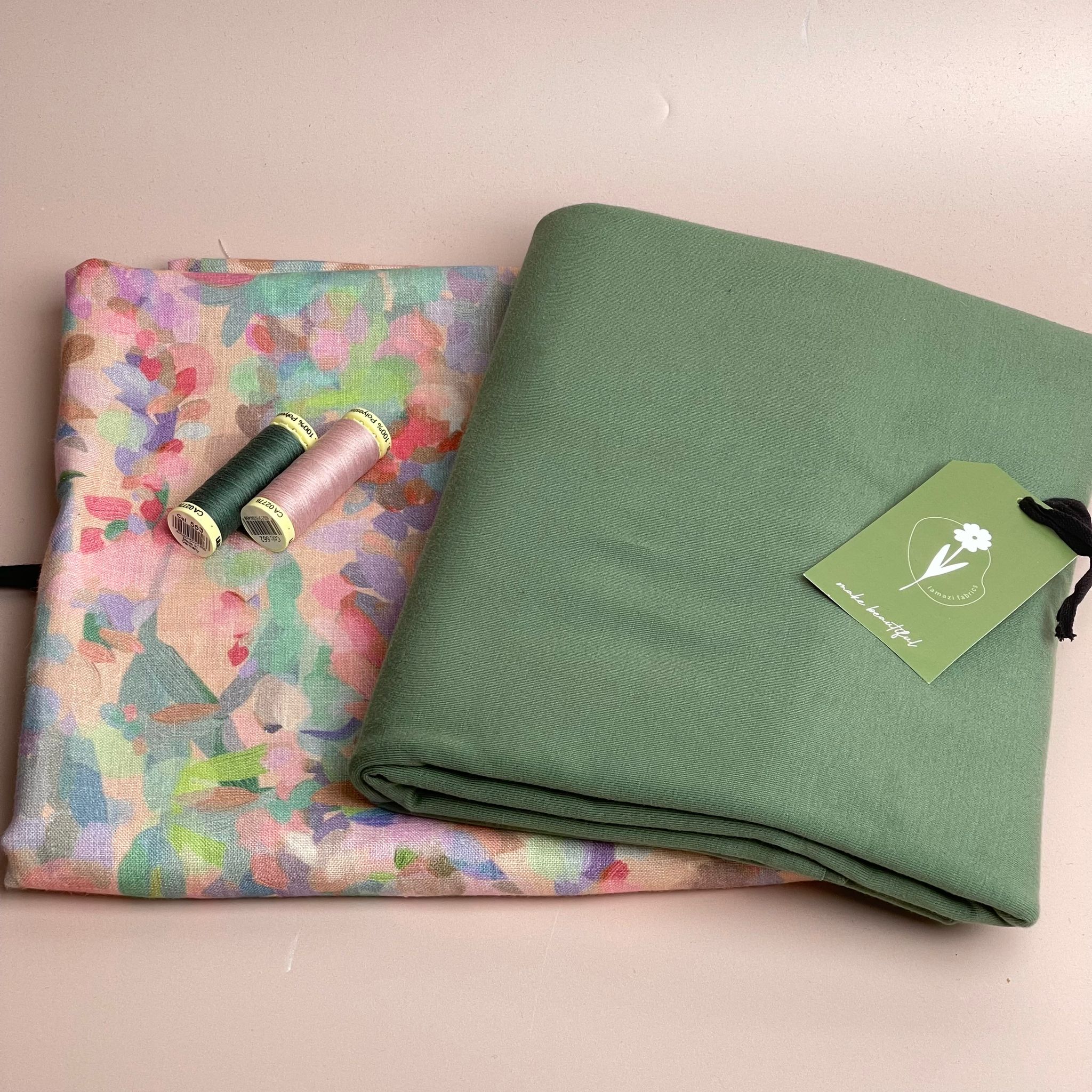 Make an Outfit Colour Bundle - Lupine Petals Blush Linen & Green Cotton Jersey